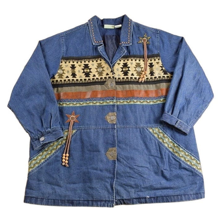 Vintage 1990s Aztec Western Denim Jean Jacket Men's 2XL