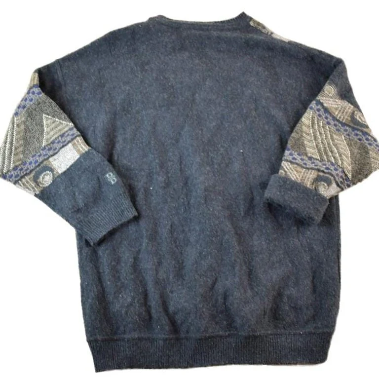 Vintage 1990s Baffo Wool Knit Abstract Pattern Crewneck Sweater Men's 2XL - Image 2