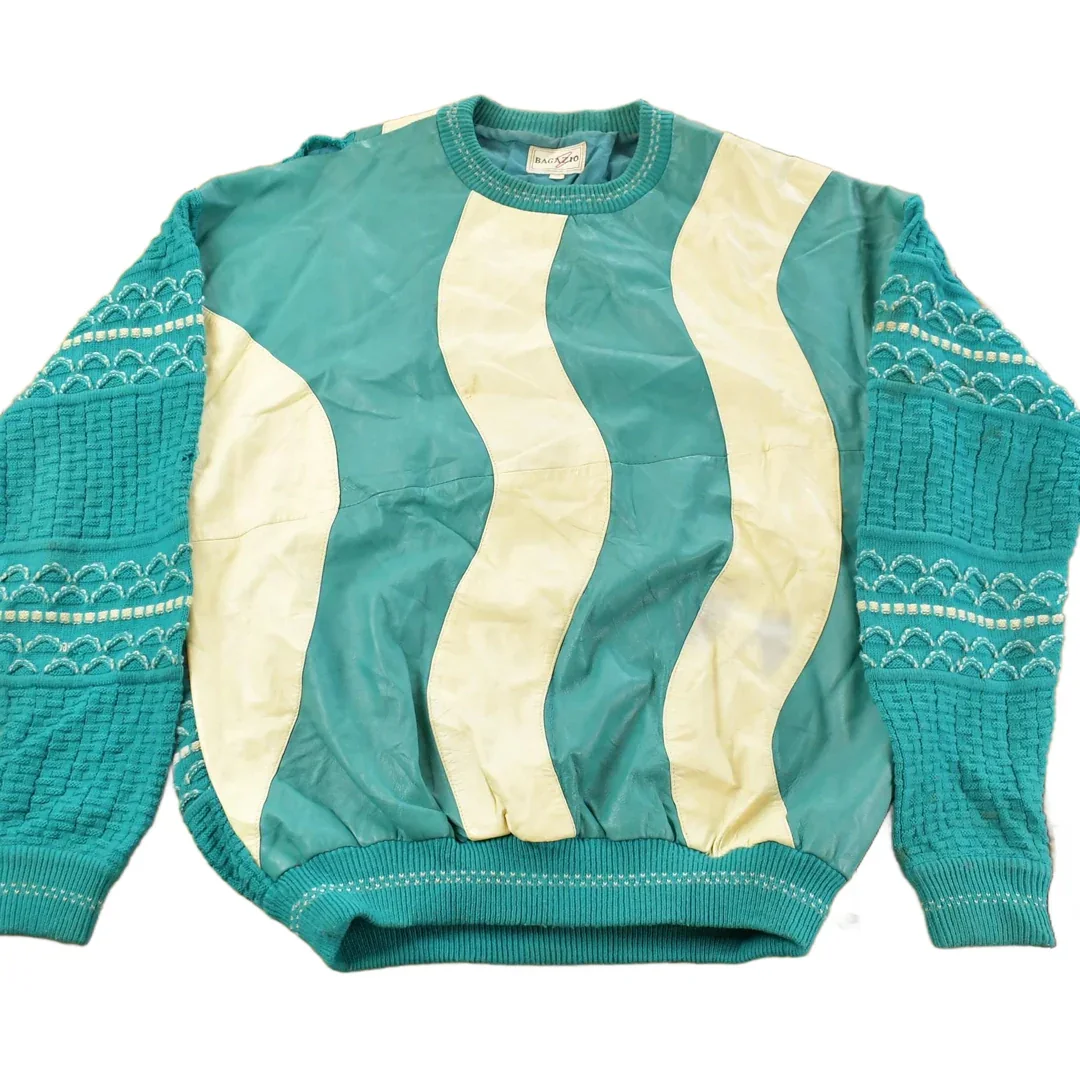 Vintage 1990s Bagazio Leather Knit Crewneck Sweater Men's XL