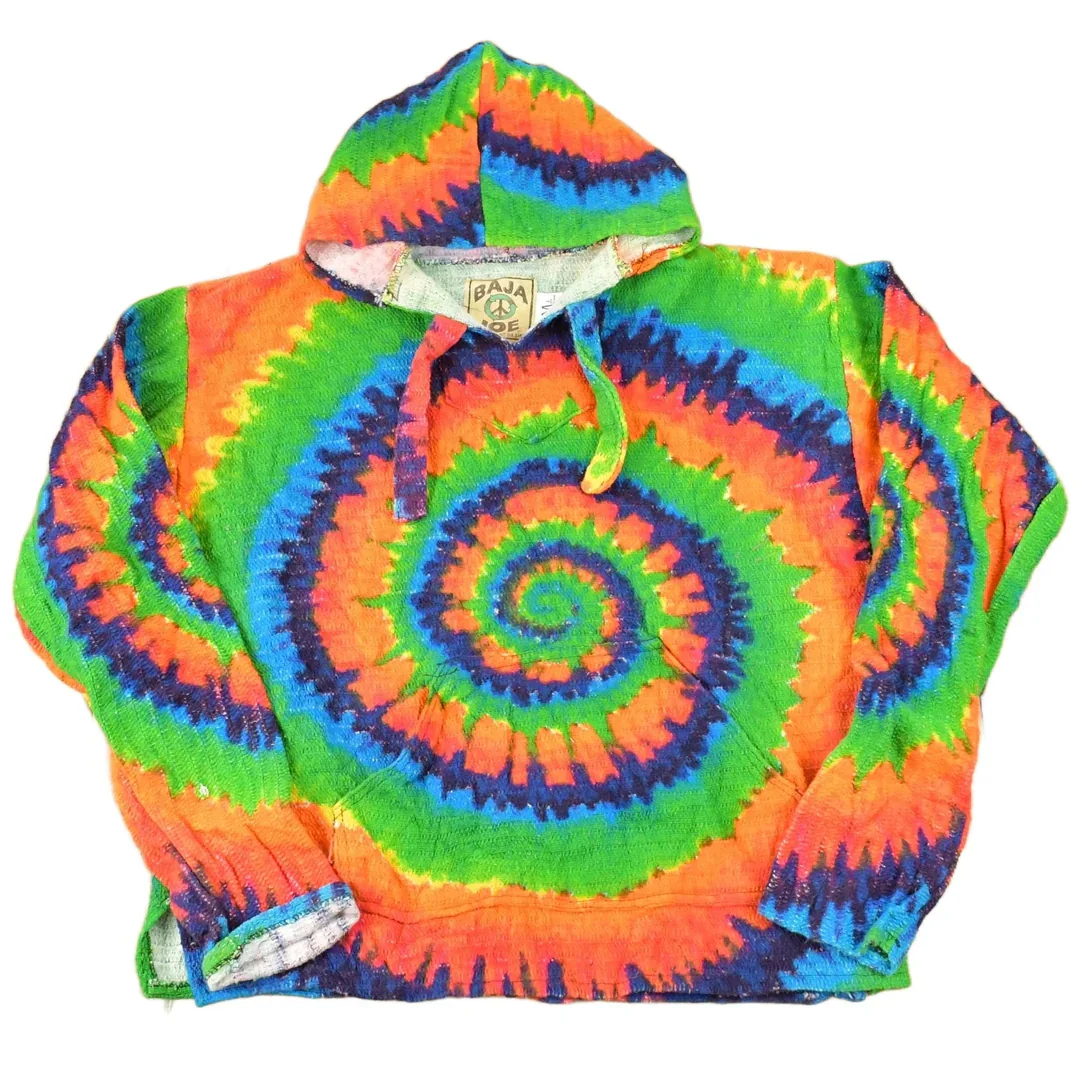 Vintage 1990s Baja Joe Tye Dye Knit Hoodie Sweater Mens L