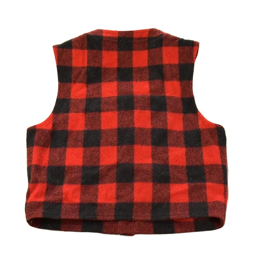 Vintage 1990s Banana Republic Wool Buffalo Plaid Snap On Vest Jacket Men's Medium - Image 2