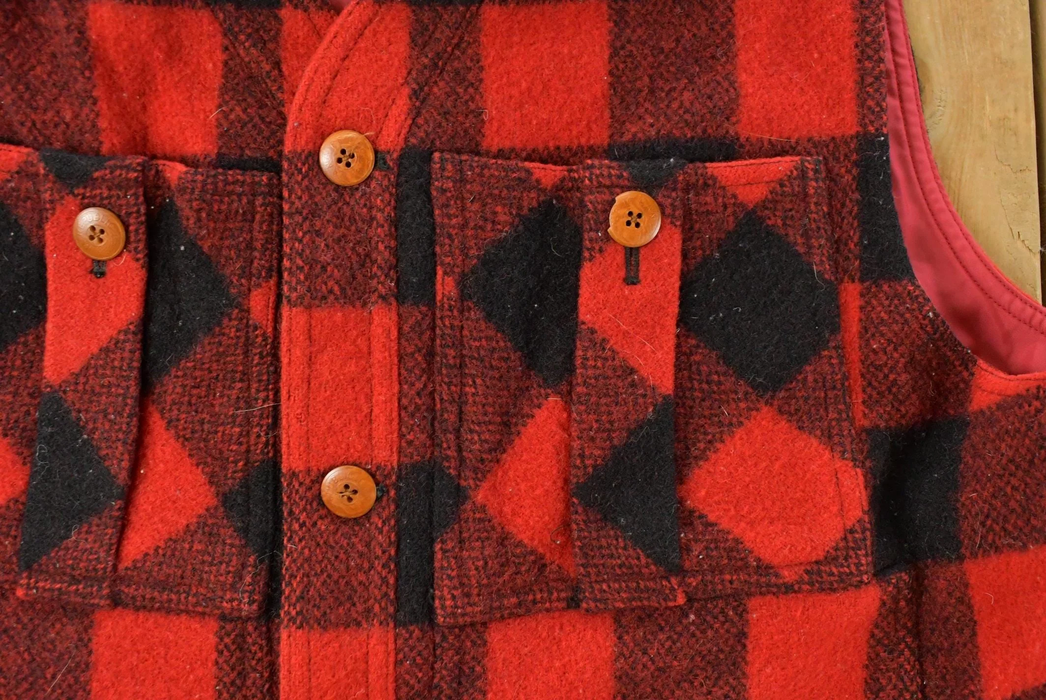 Vintage 1990s Banana Republic Wool Buffalo Plaid Snap On Vest Jacket Men's Medium - Image 3