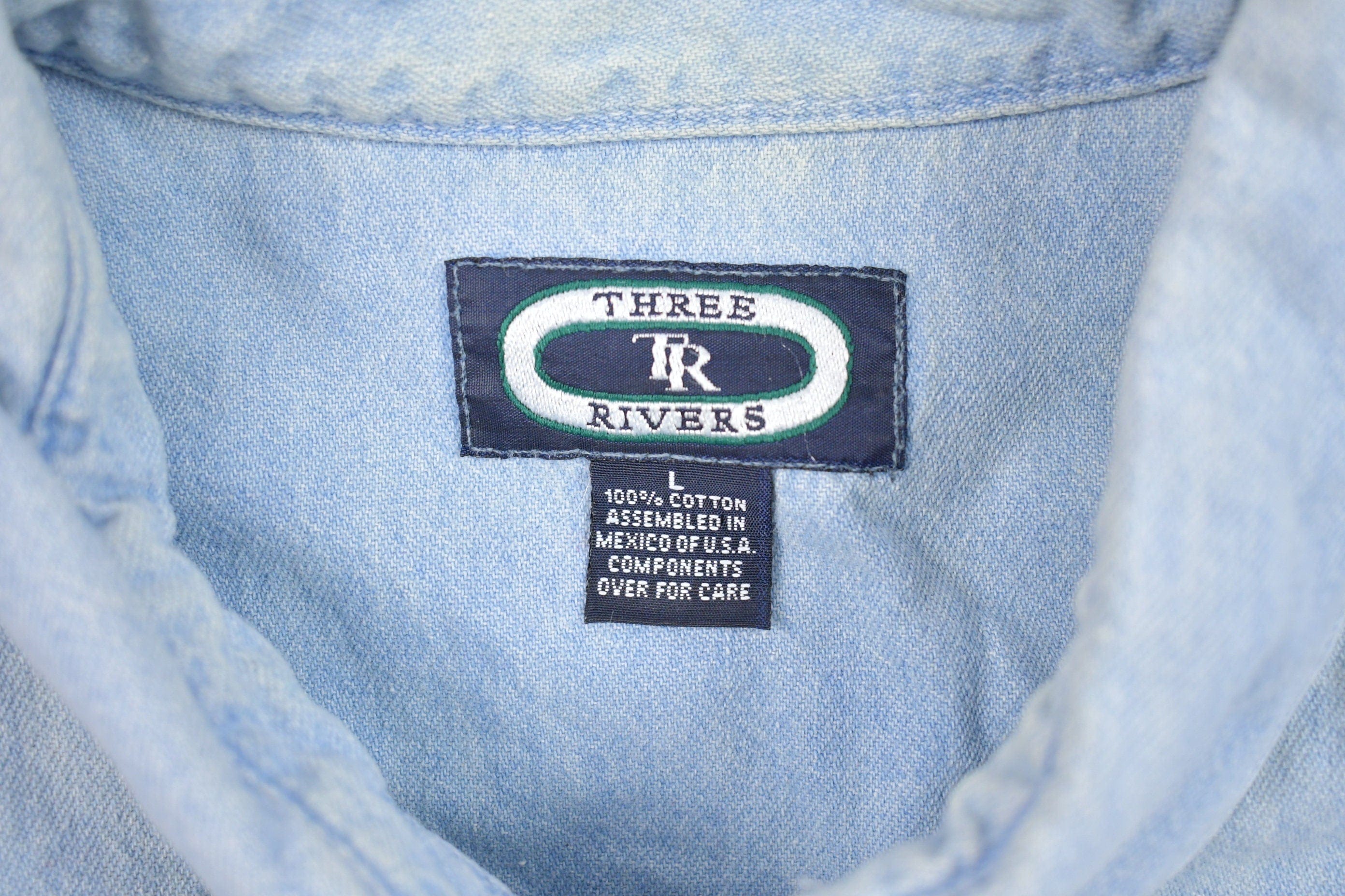 Vintage 1990s Band Aid Brand Denim Button Up Shirt Men's XL - Image 4