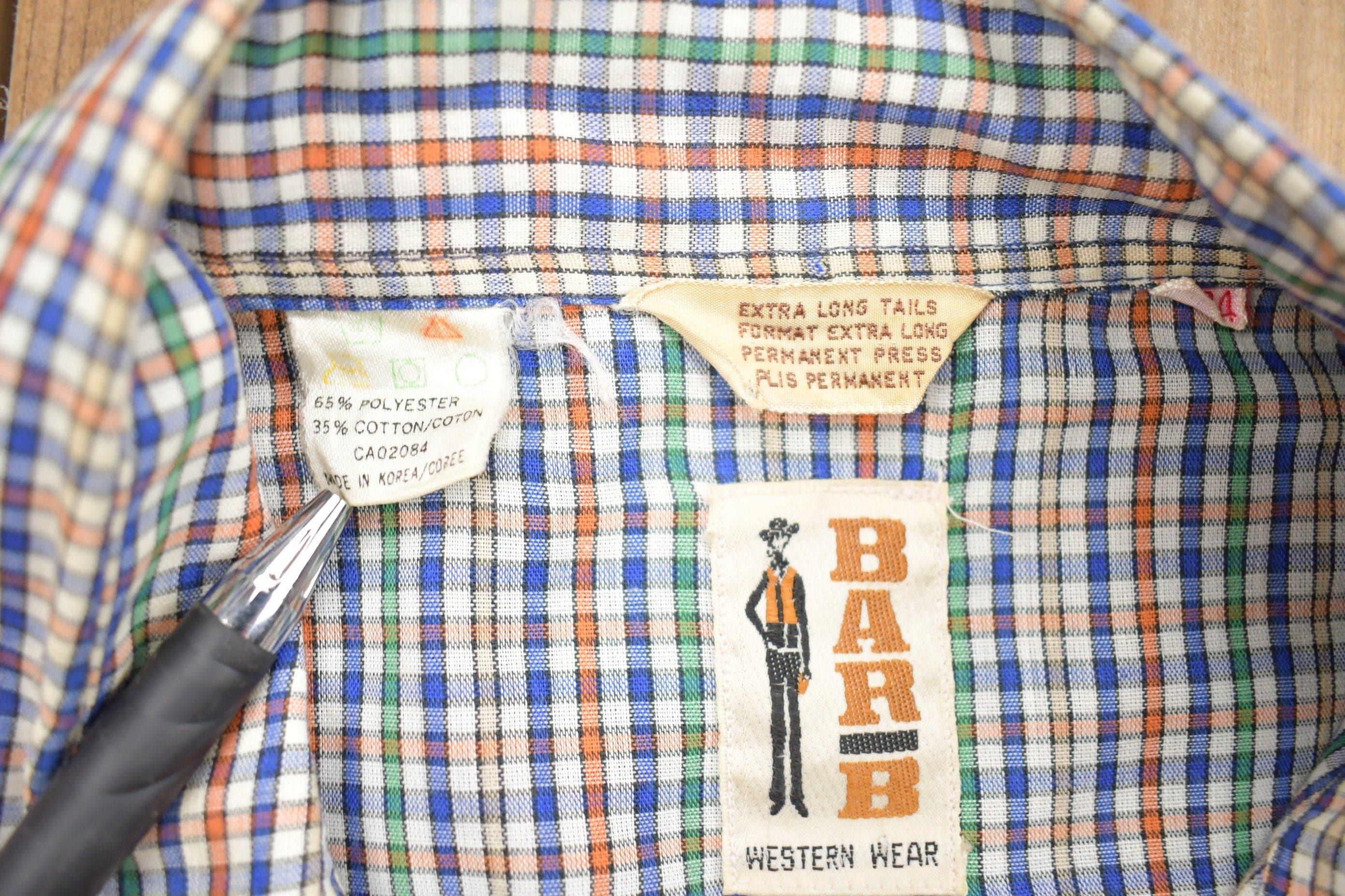 Vintage 1990s Barb B Check Pattern Western Button Up Shirt Men's Medium - Image 3