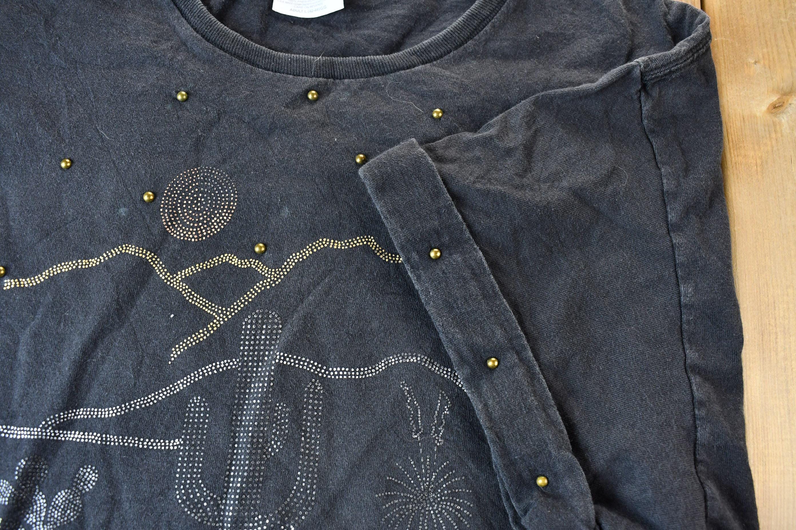 Vintage 1990s Bead and Rhinestone Embroidered Cuffed Sleeved Souvenir Arizona Western Vista Graphic T-Shirt Men's Large - Image 4
