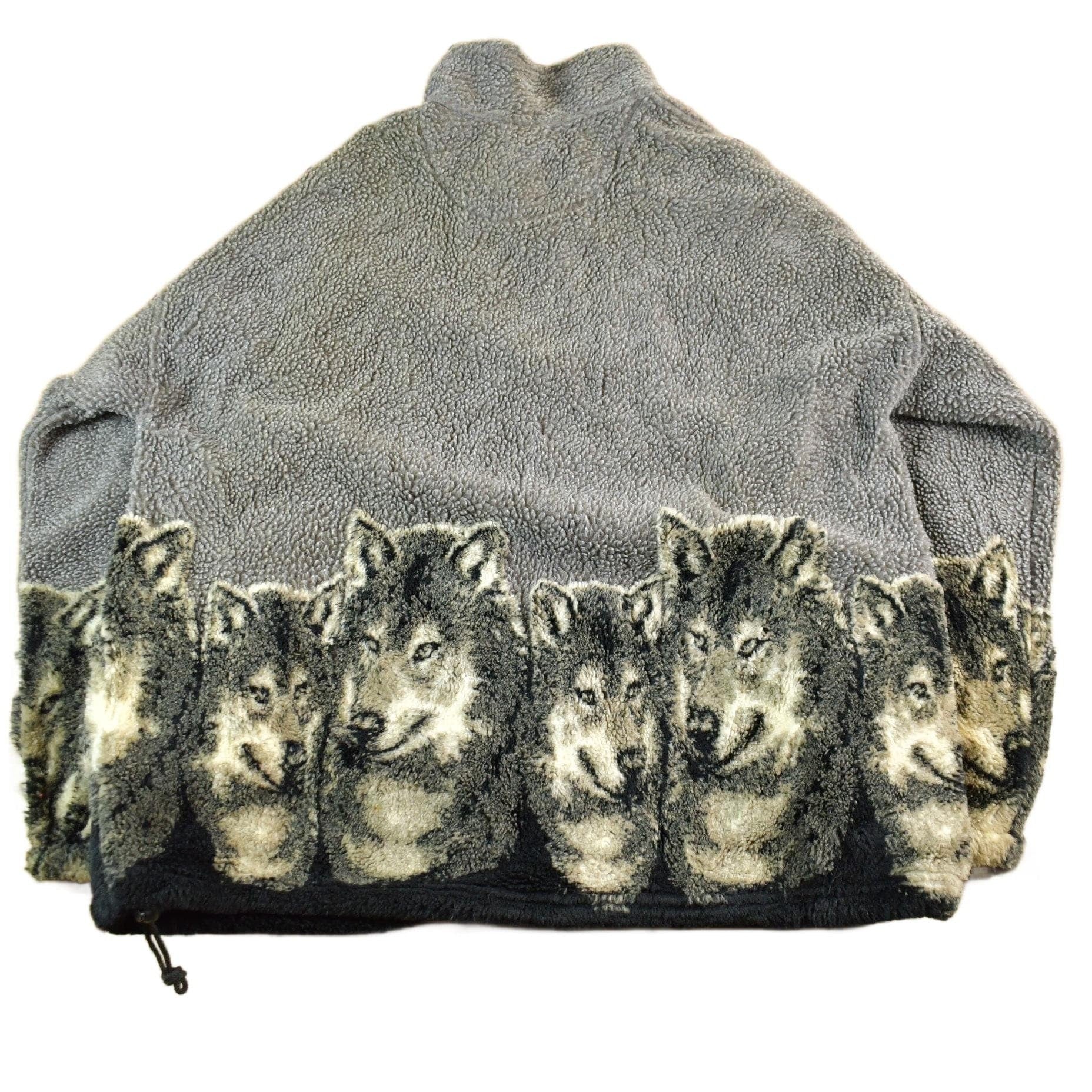 Vintage 1990s Bear Ridge Winter Wolf Theme Full Zip Fleece Sweater Jacket Men's XL - Image 2