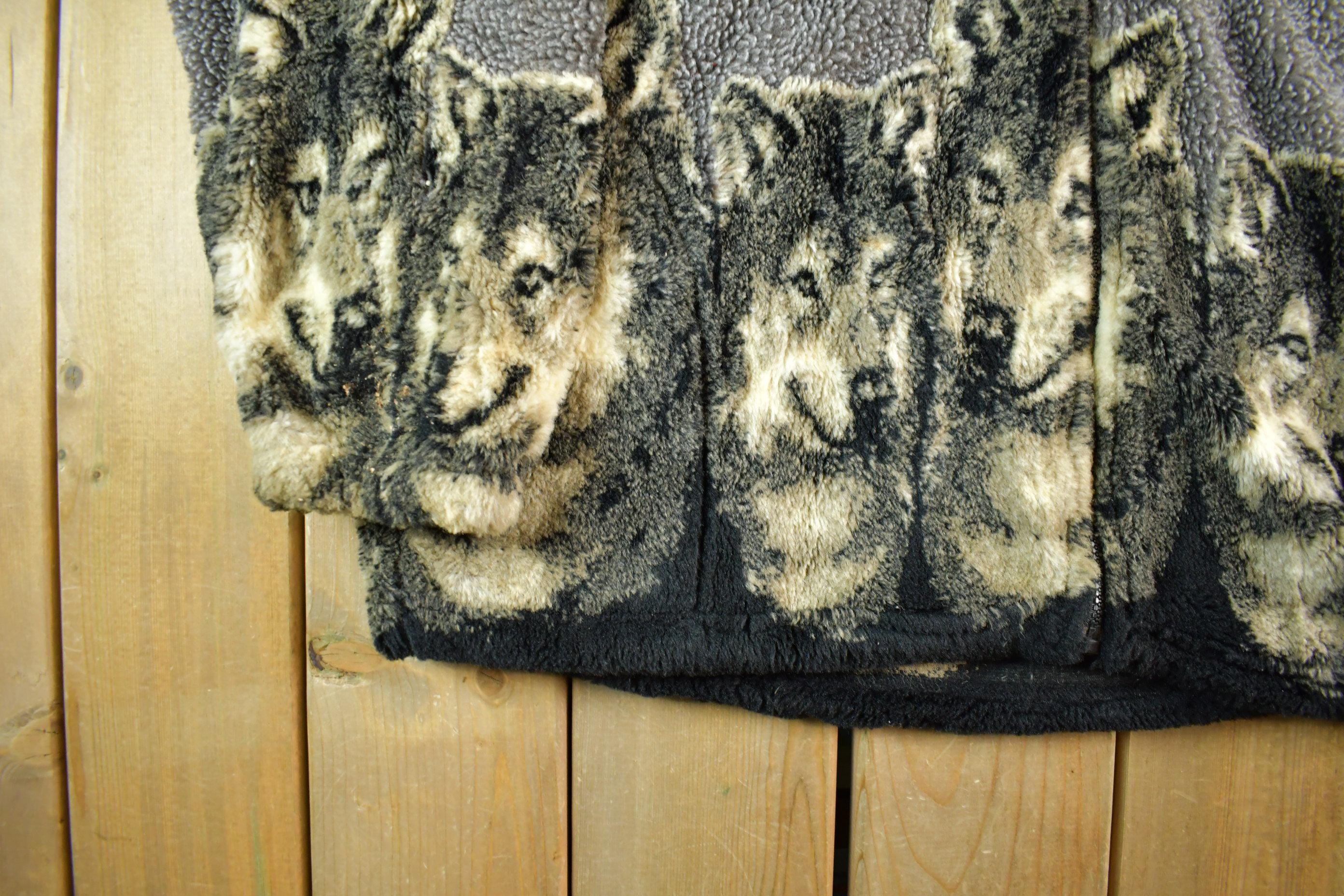 Vintage 1990s Bear Ridge Winter Wolf Theme Full Zip Fleece Sweater Jacket Men's XL - Image 3