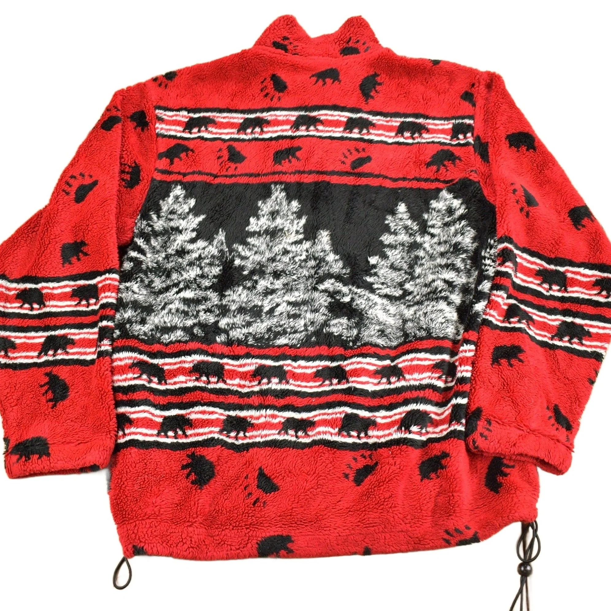 Vintage 1990s Bear & Wilderness Theme All Over Print Fleece Sweater Men's M - Image 2