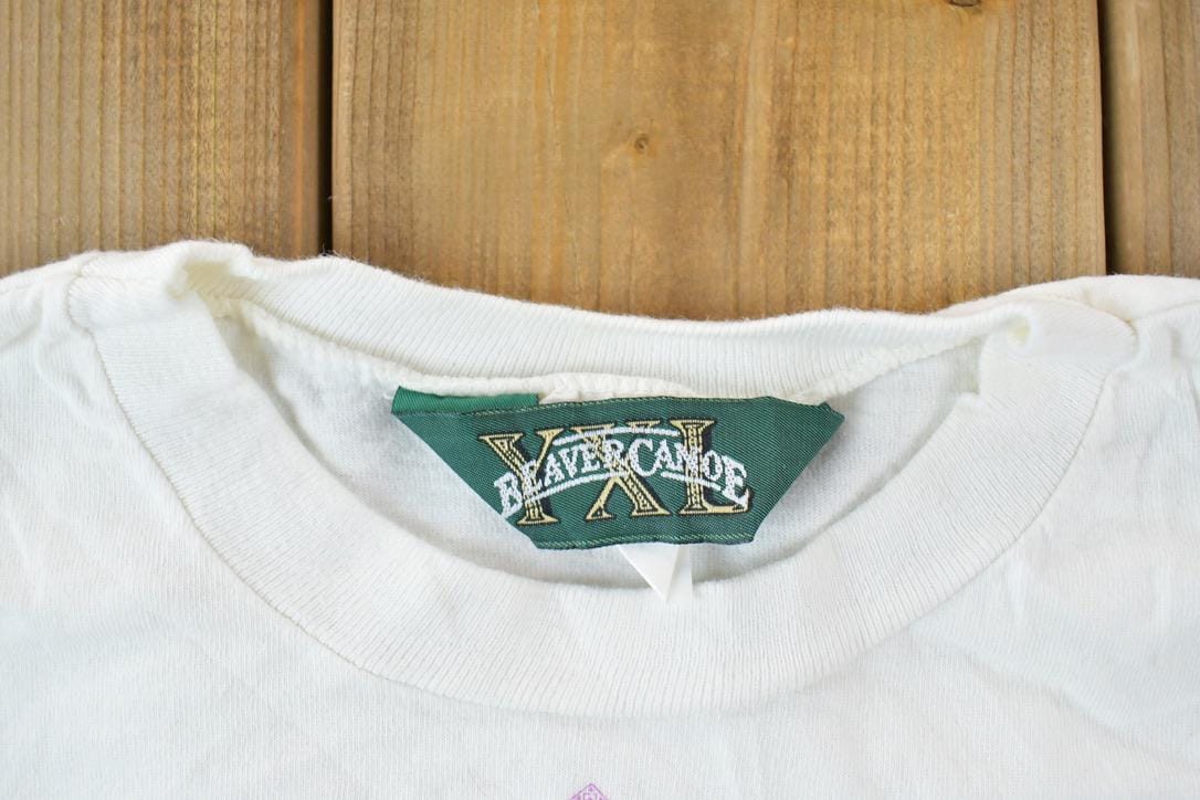 Vintage 1990s Beaver Canoe Family Tree Graphic T-Shirt Men's Large - Image 3