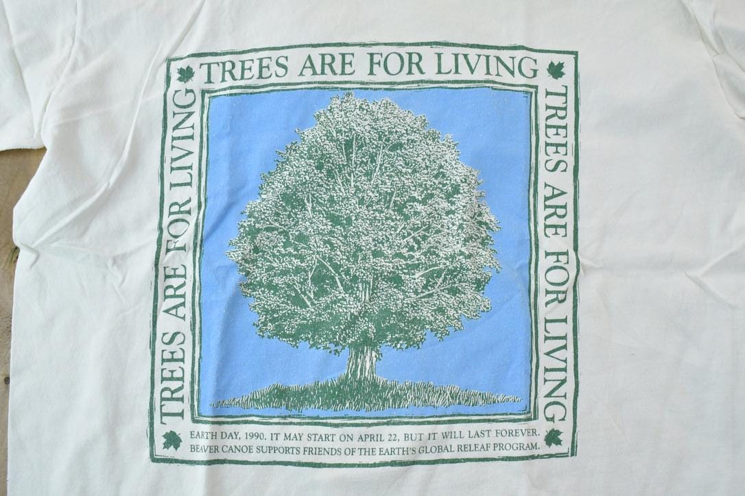 Vintage 1990s Beaver Canoe Trees Are For Living Graphic T-Shirt Men's Large - Image 5