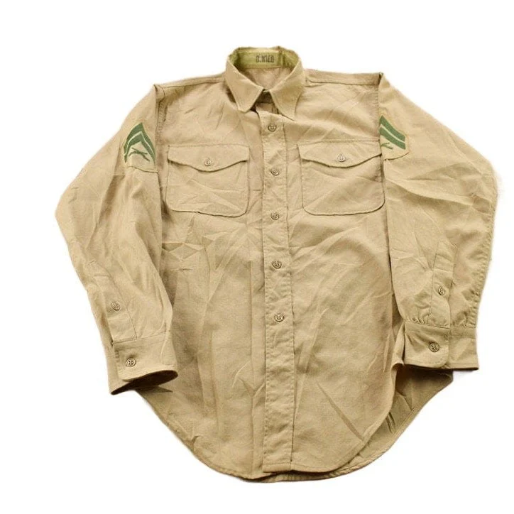 Vintage 1990s Beige Blank USMC Button Up Military Shirt Men's MMen's Medium