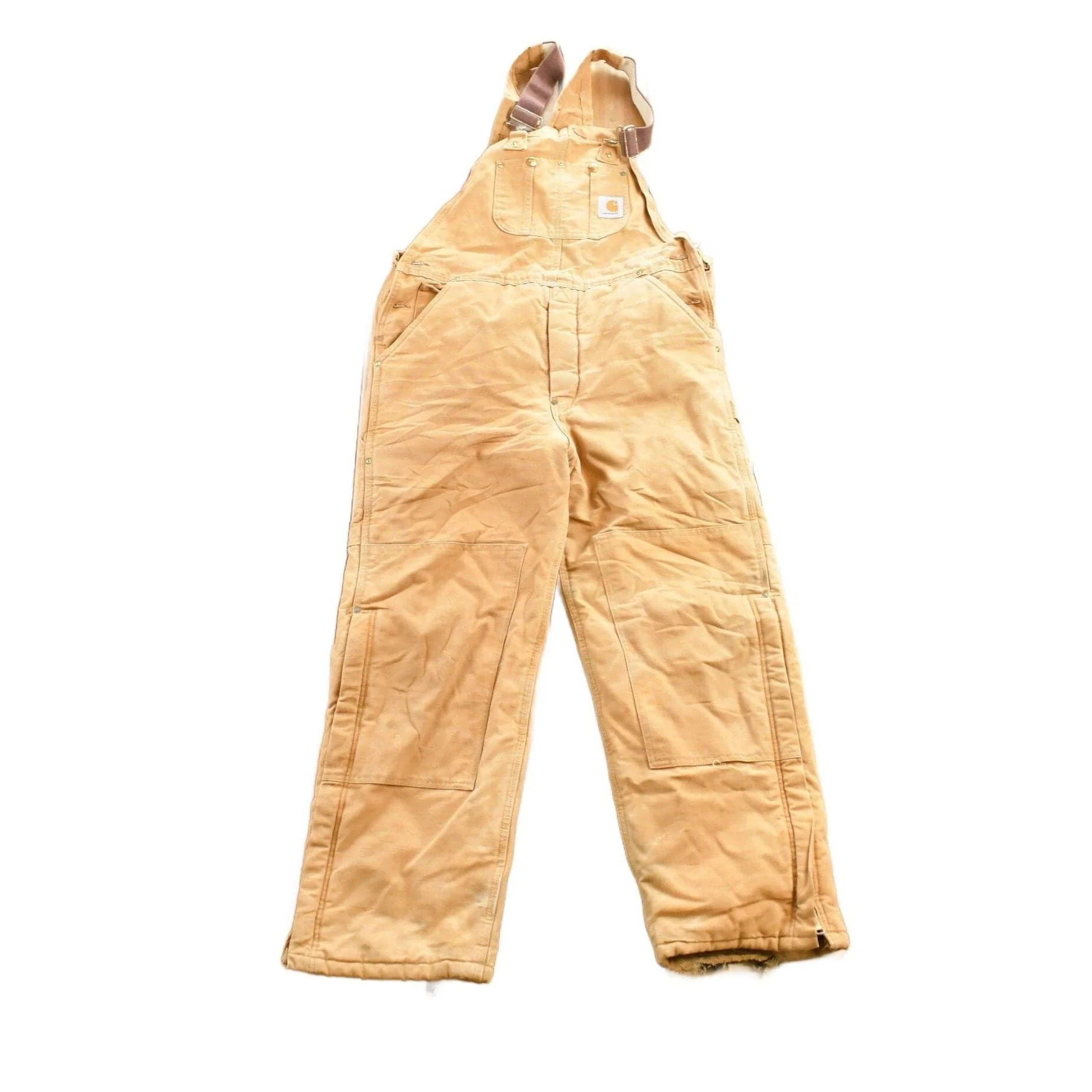 Vintage 1990s Beige Carhartt Double Knee Canvas Overalls Men's 34 x 30