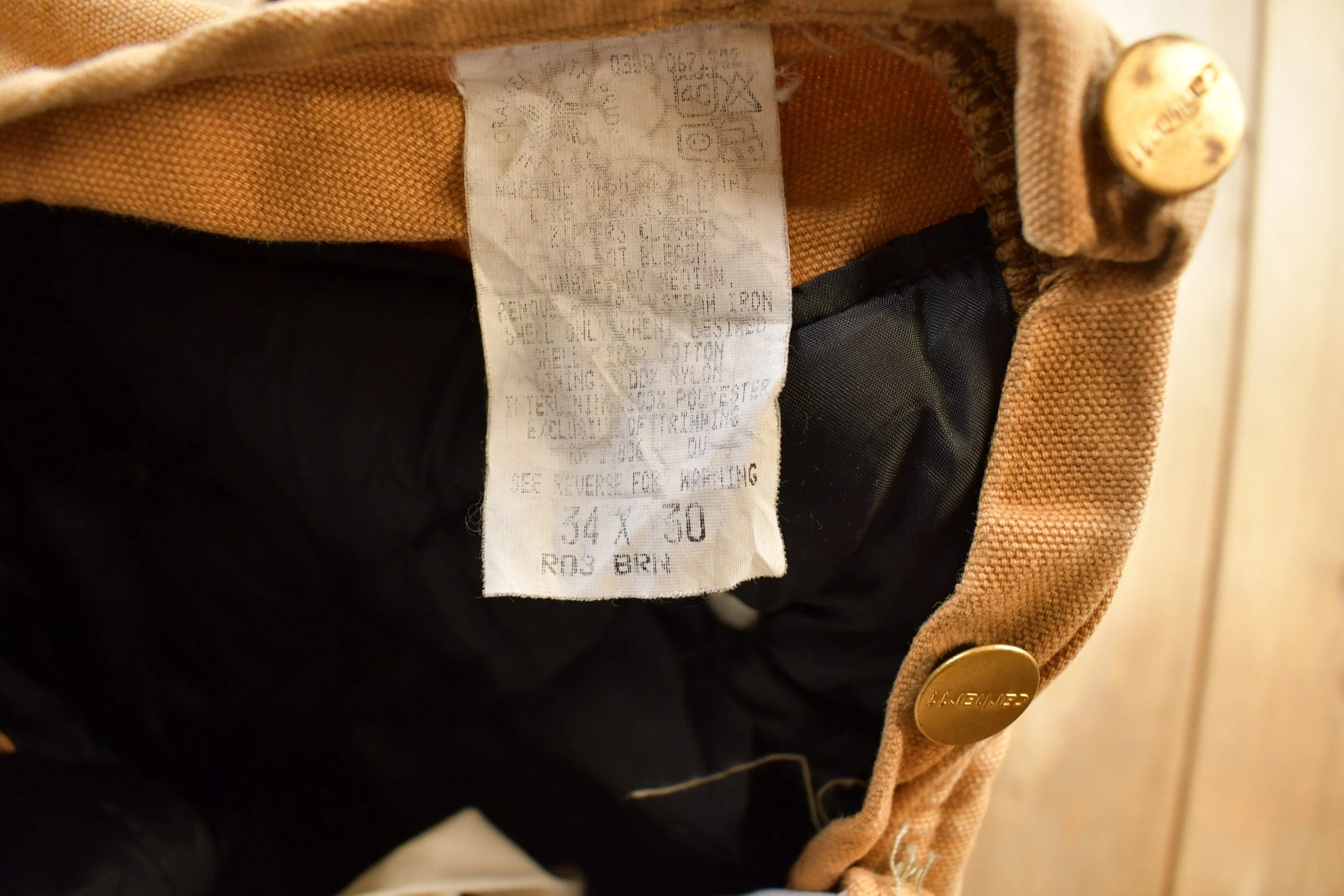 Vintage 1990s Beige Carhartt Double Knee Canvas Overalls Men's 34 x 30 - Image 5