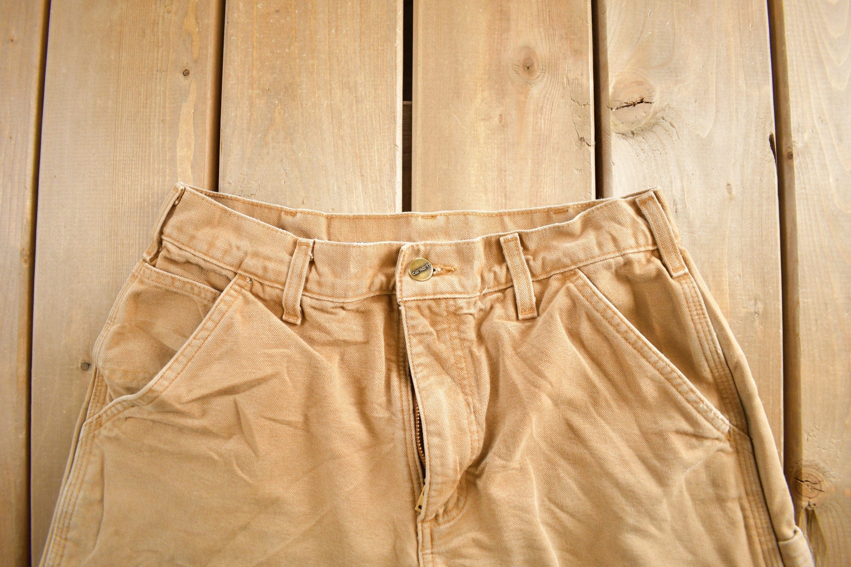Vintage 1990s Beige Carhartt Work Pants Men's 32 x 30 - Image 4