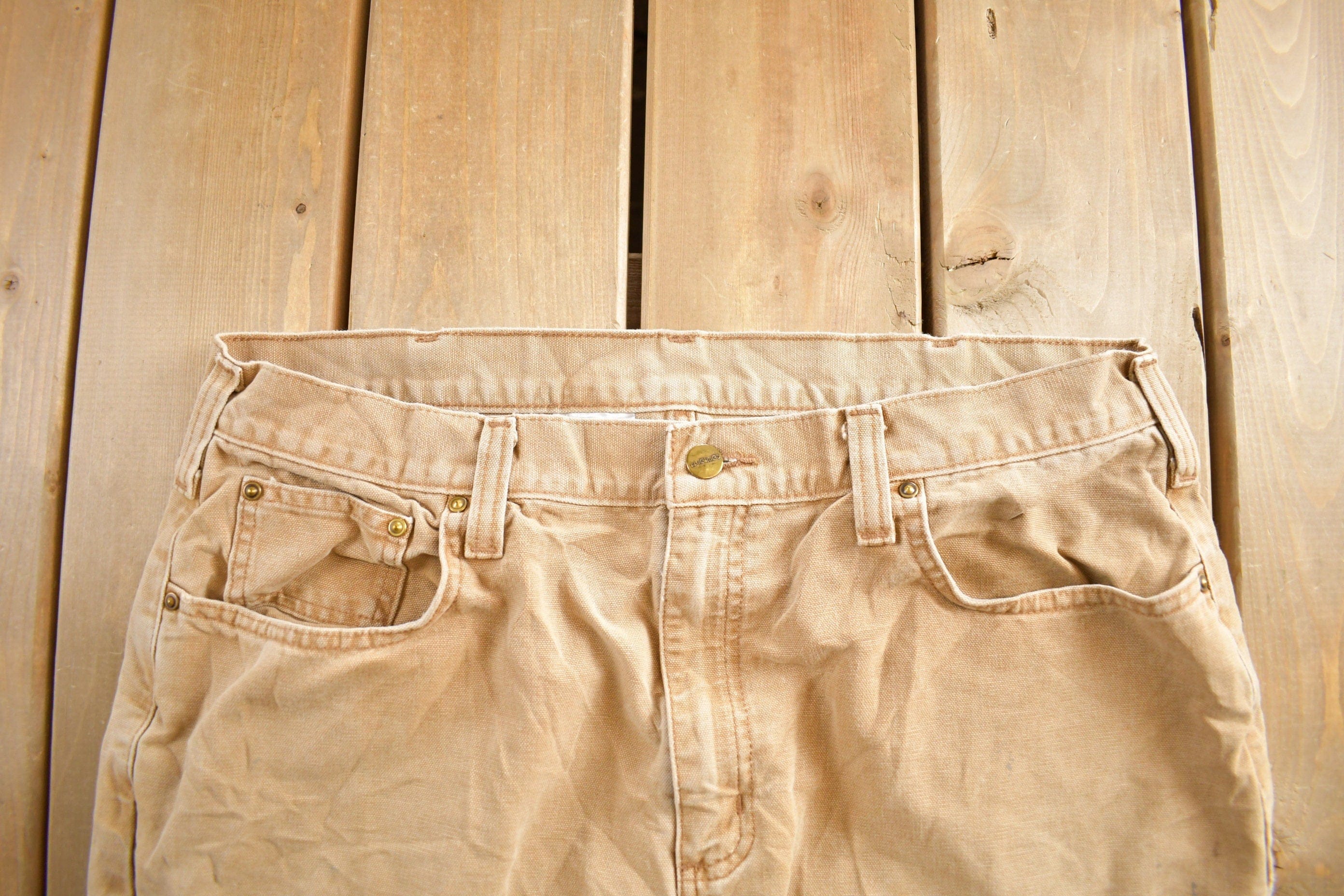 Vintage 1990s Beige Carhartt Work Pants Men's 38 x 32 - Image 4