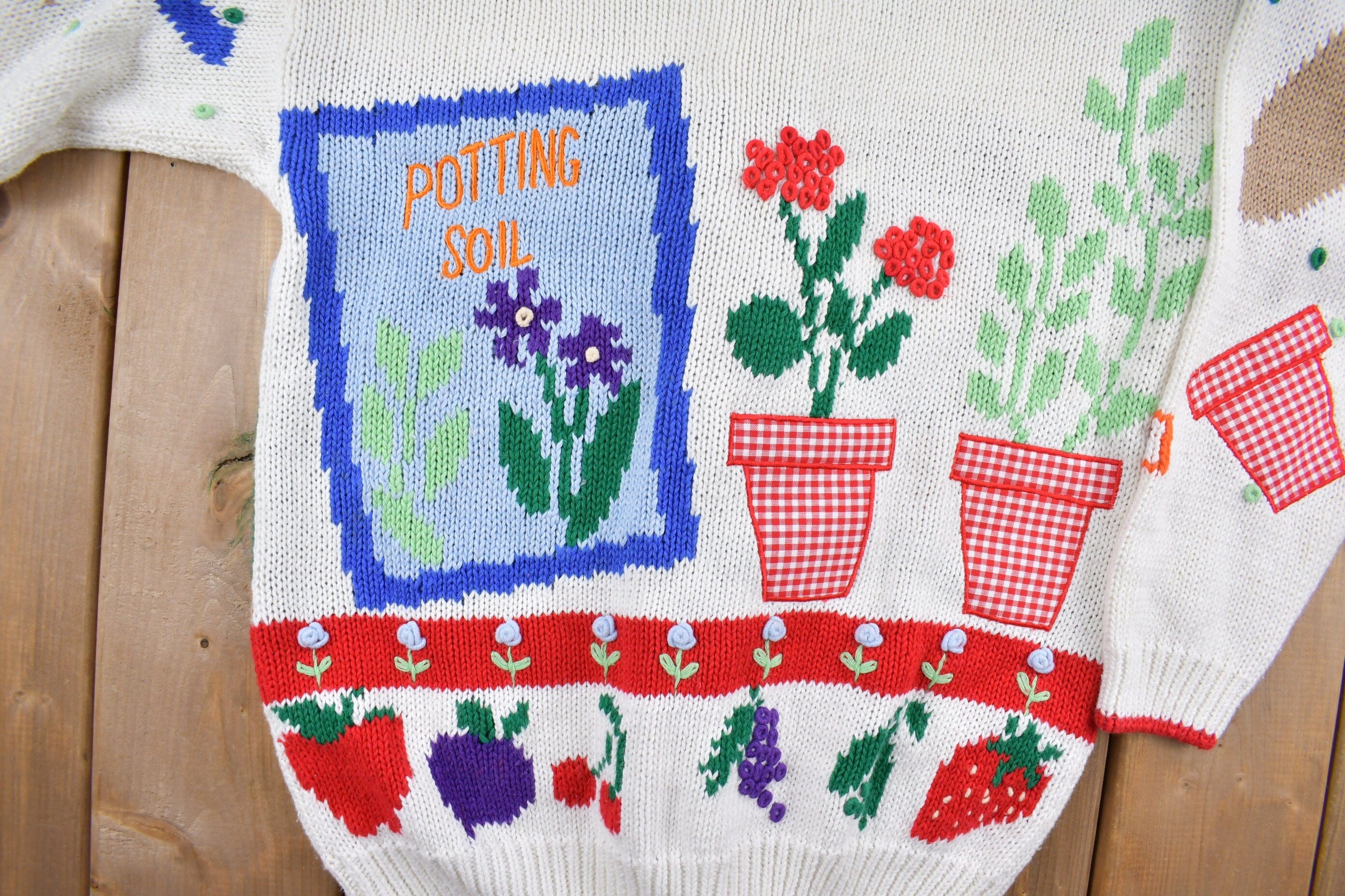 Vintage 1990s Belle Point Gardening Theme Knit Cardigan Sweater Women's M - Image 4