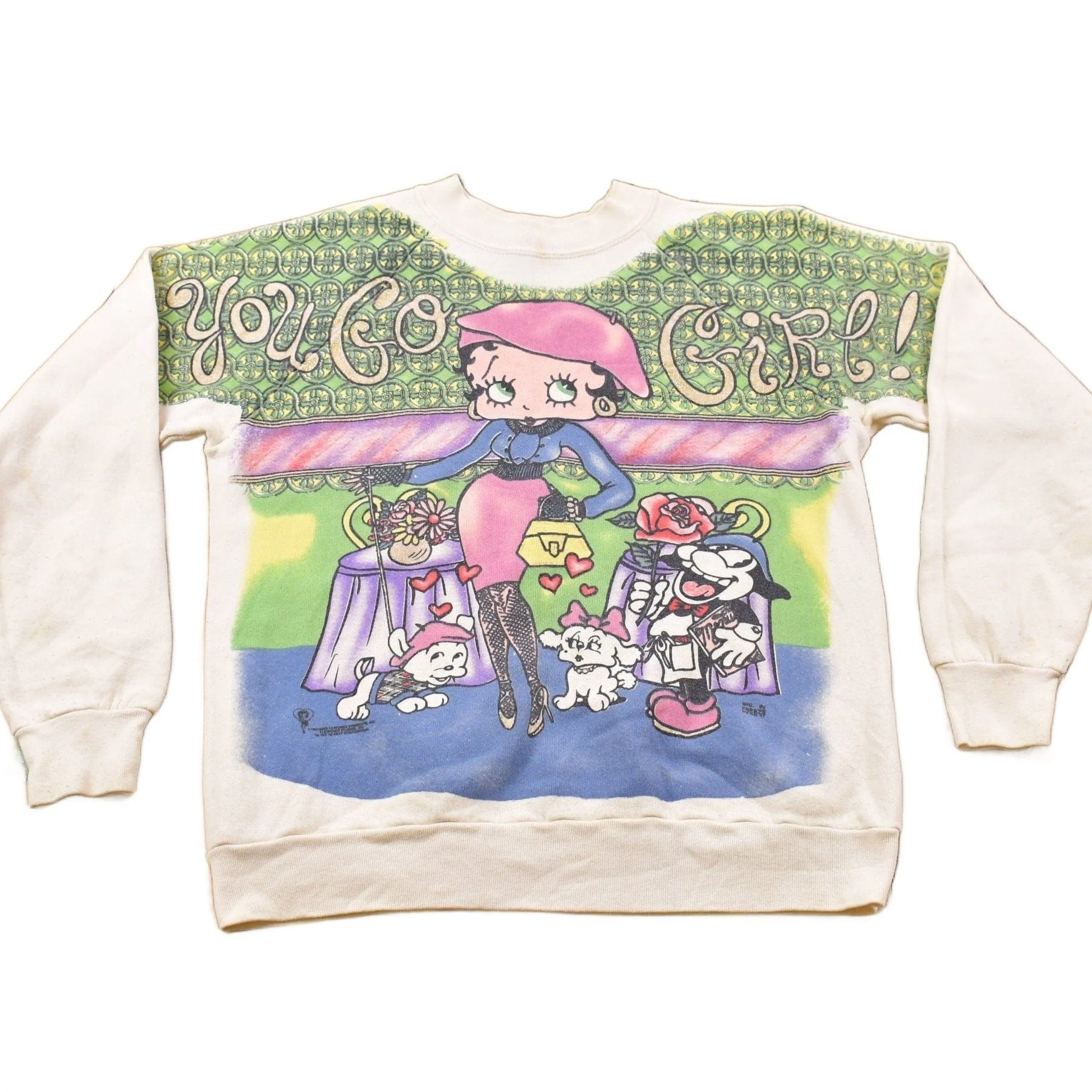 Vintage 1990s Betty Boop " You Go Girl" All Over Print Crewneck Sweatshirt Youth M