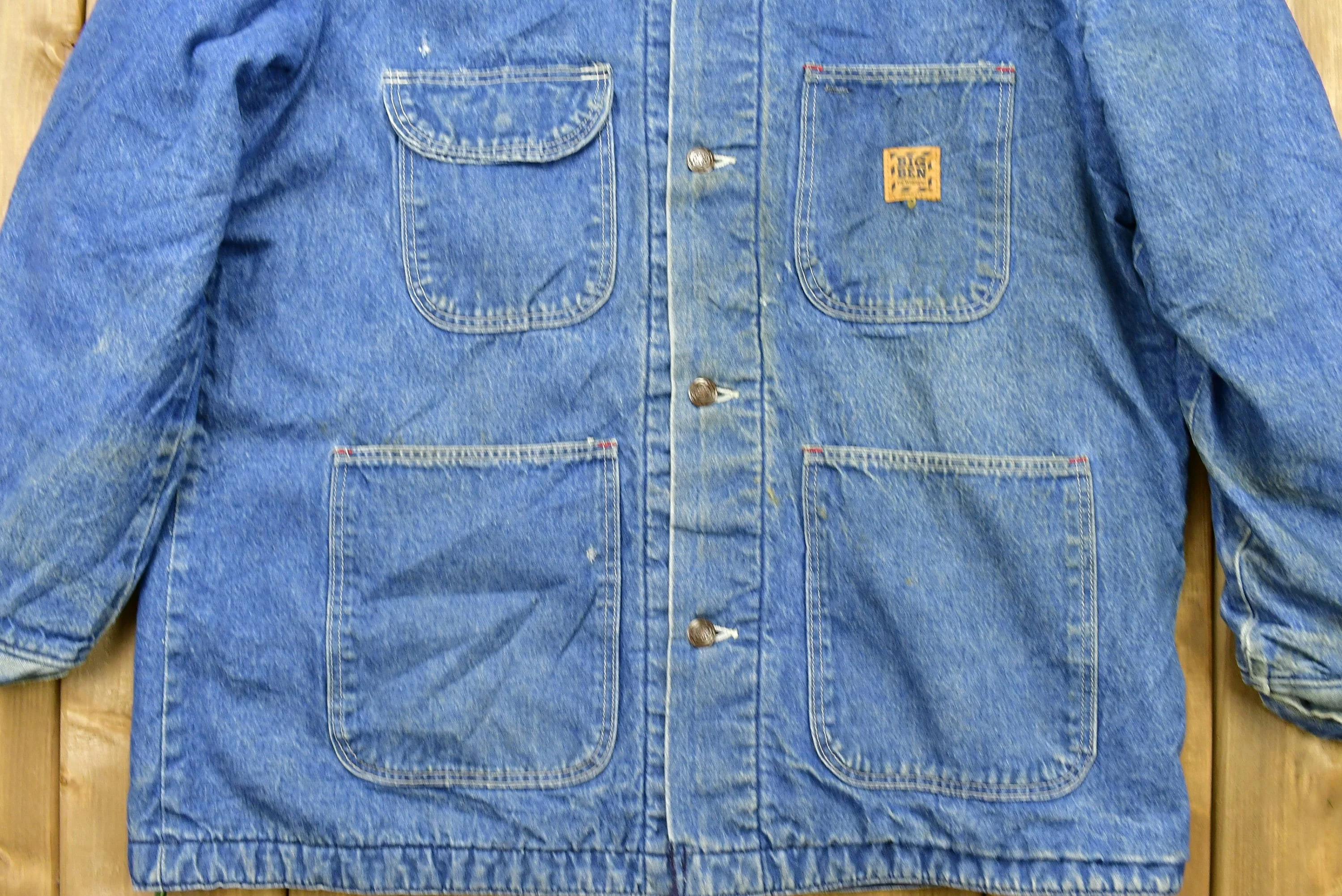 Vintage 1990s Big Ben By Wrangler Blanket Lined Jean Chore Coat Men's Large - Image 3