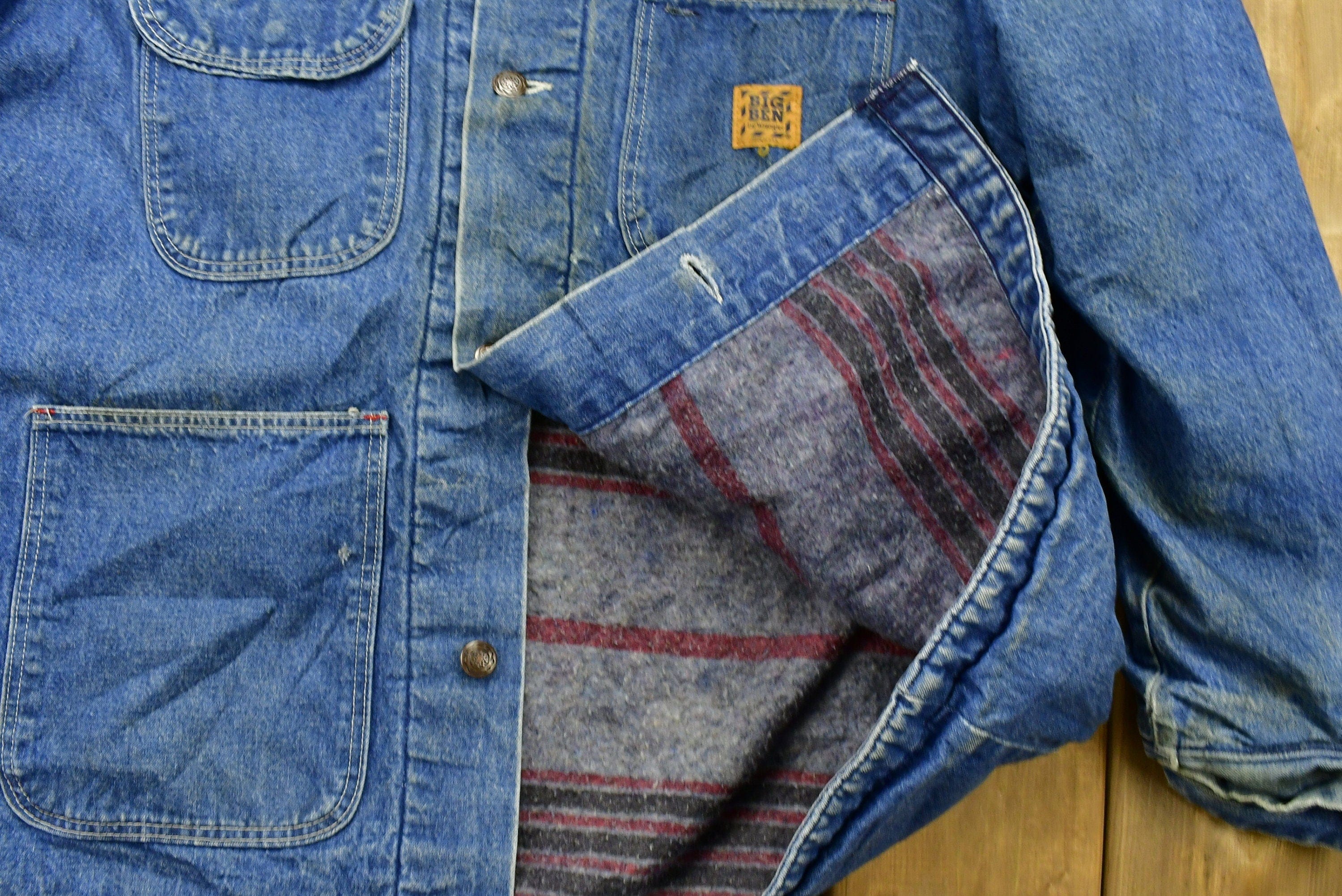 Vintage 1990s Big Ben By Wrangler Blanket Lined Jean Chore Coat Men's Large - Image 4