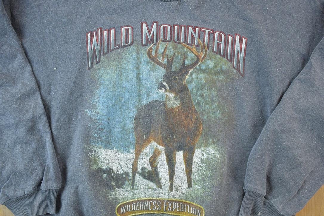 Vintage 1990s Big Buck Wild Mountain Wilderness Expedition Outdoorsman Crewneck Sweatshirt Men's Large - Image 4
