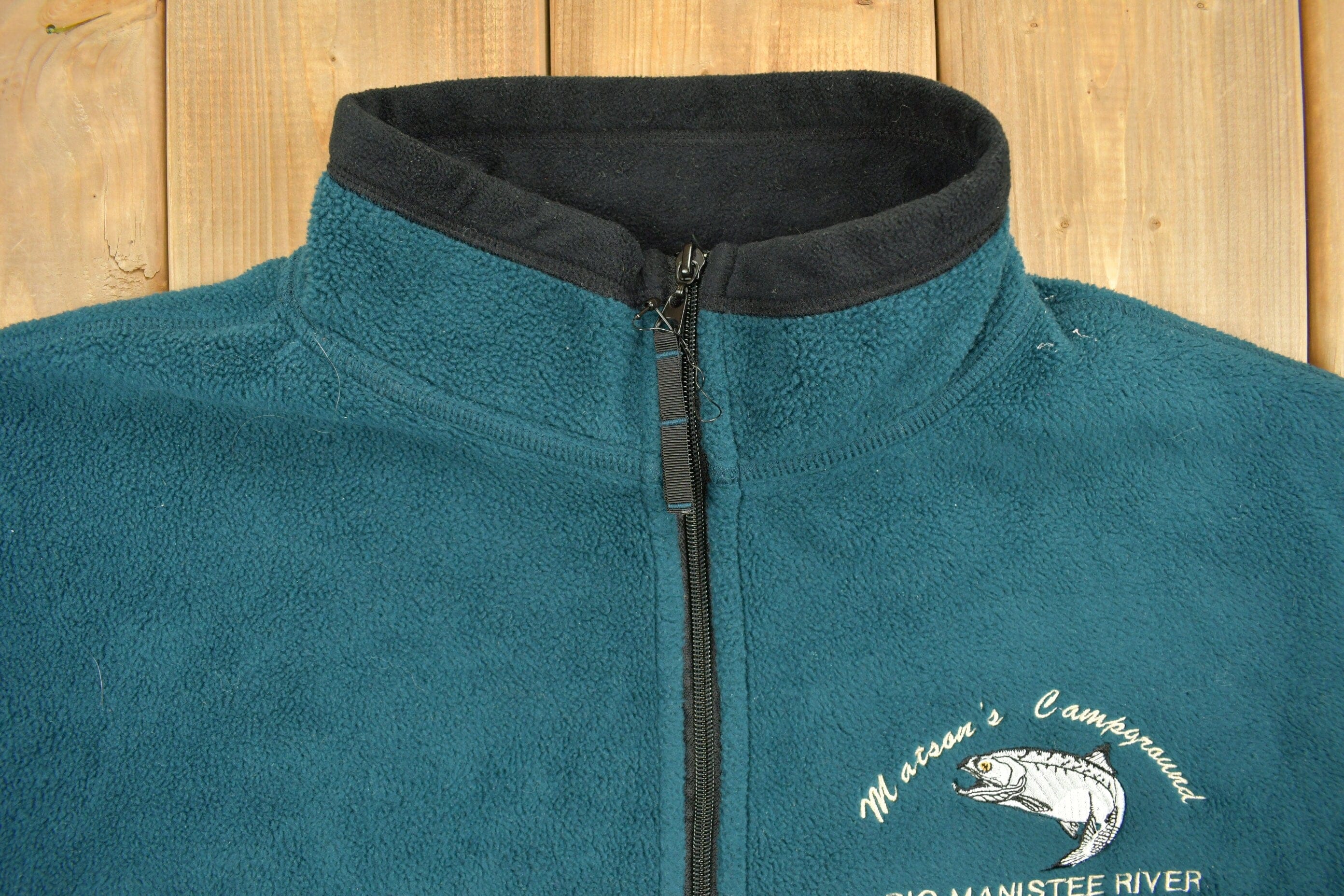 Vintage 1990s Big Manistee River Fleece Zip Up Sweater Men's Large - Image 5