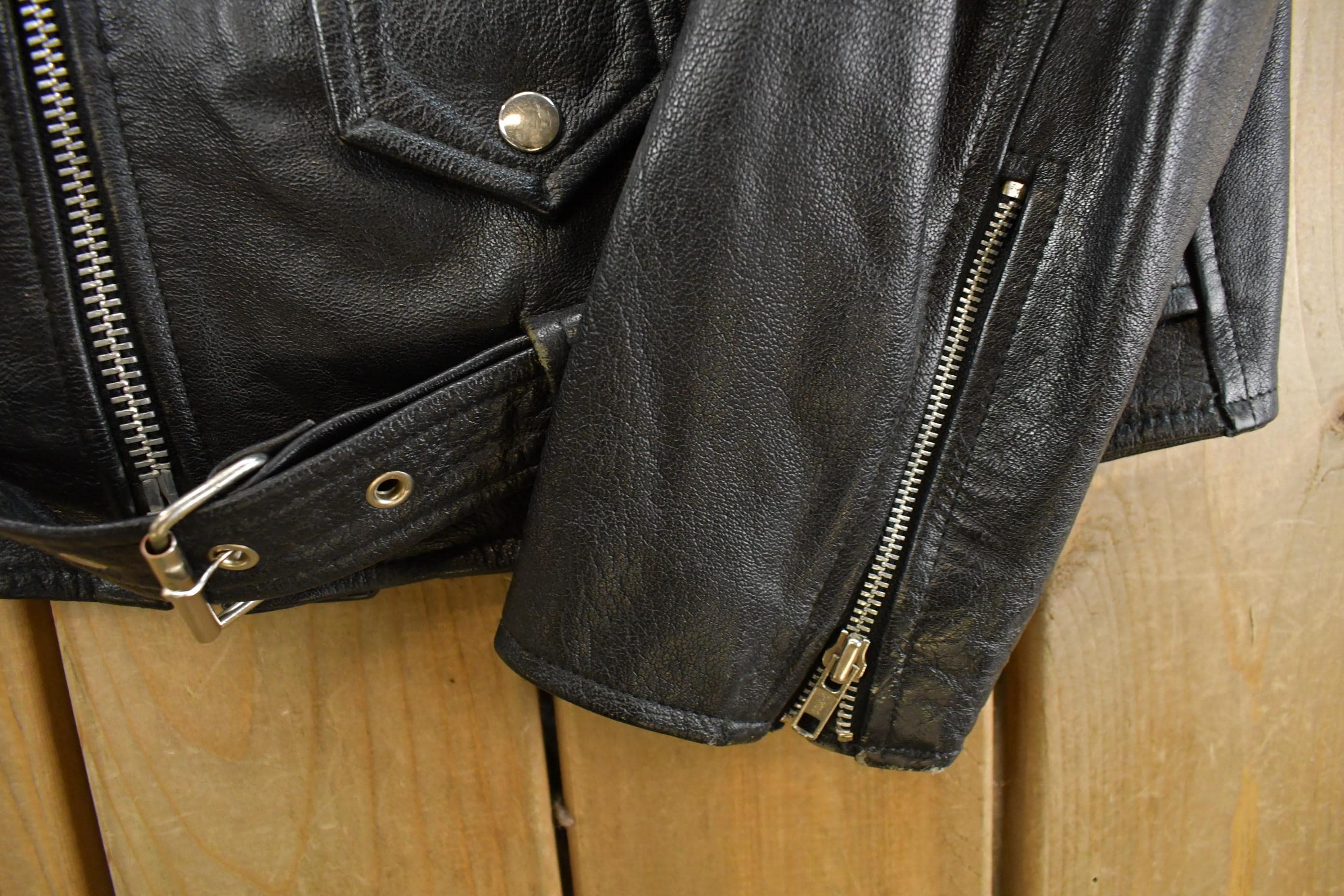 Vintage 1990s Biker Leather Jacket Men's Medium - Image 5