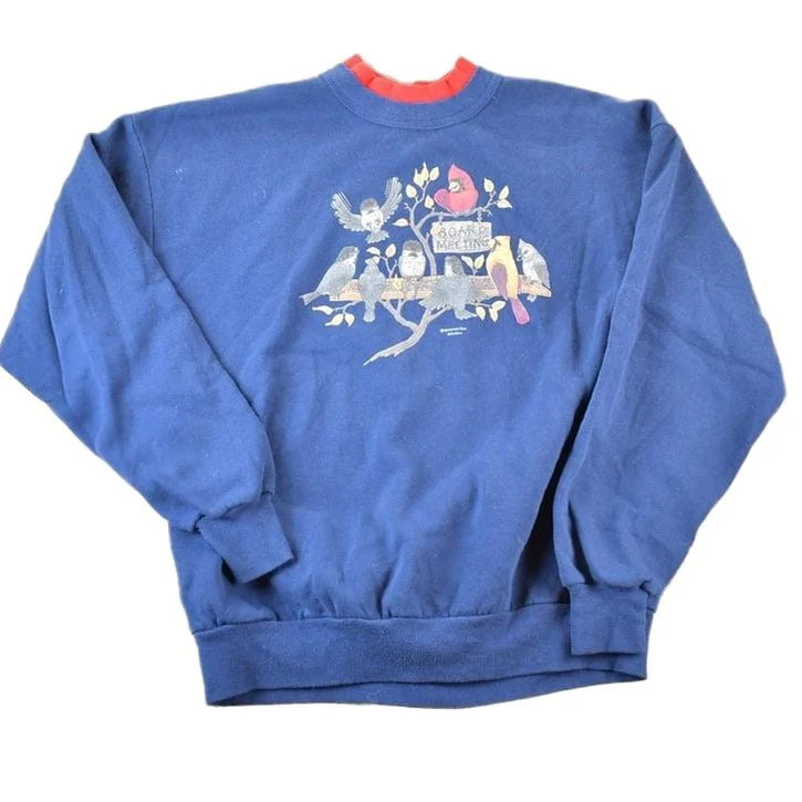 Vintage 1990s Bird Board Meeting Souvenir Crewneck Sweatshirt Made In USA Men's Large