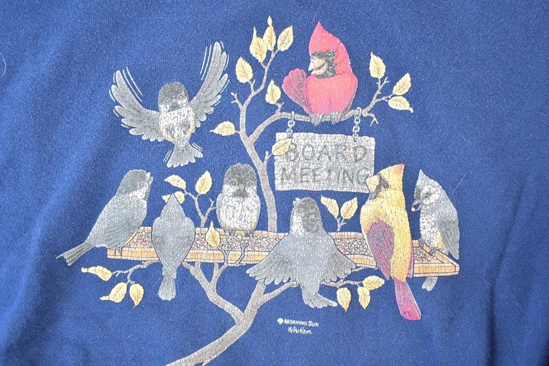 Vintage 1990s Bird Board Meeting Souvenir Crewneck Sweatshirt Made In USA Men's Large - Image 4