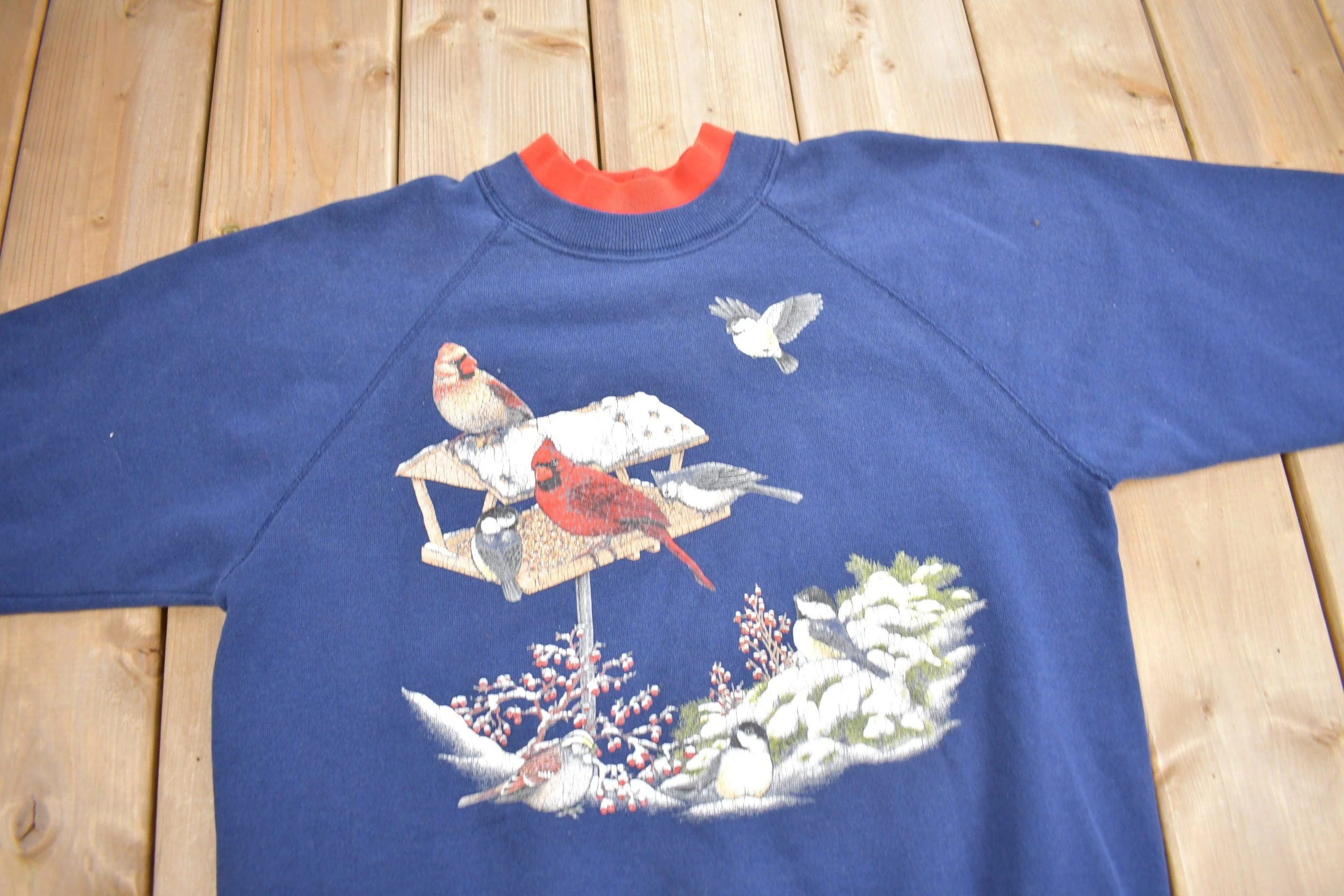 Vintage 1990s Bird Graphic Double Collar Crewneck Men's Medium - Image 3