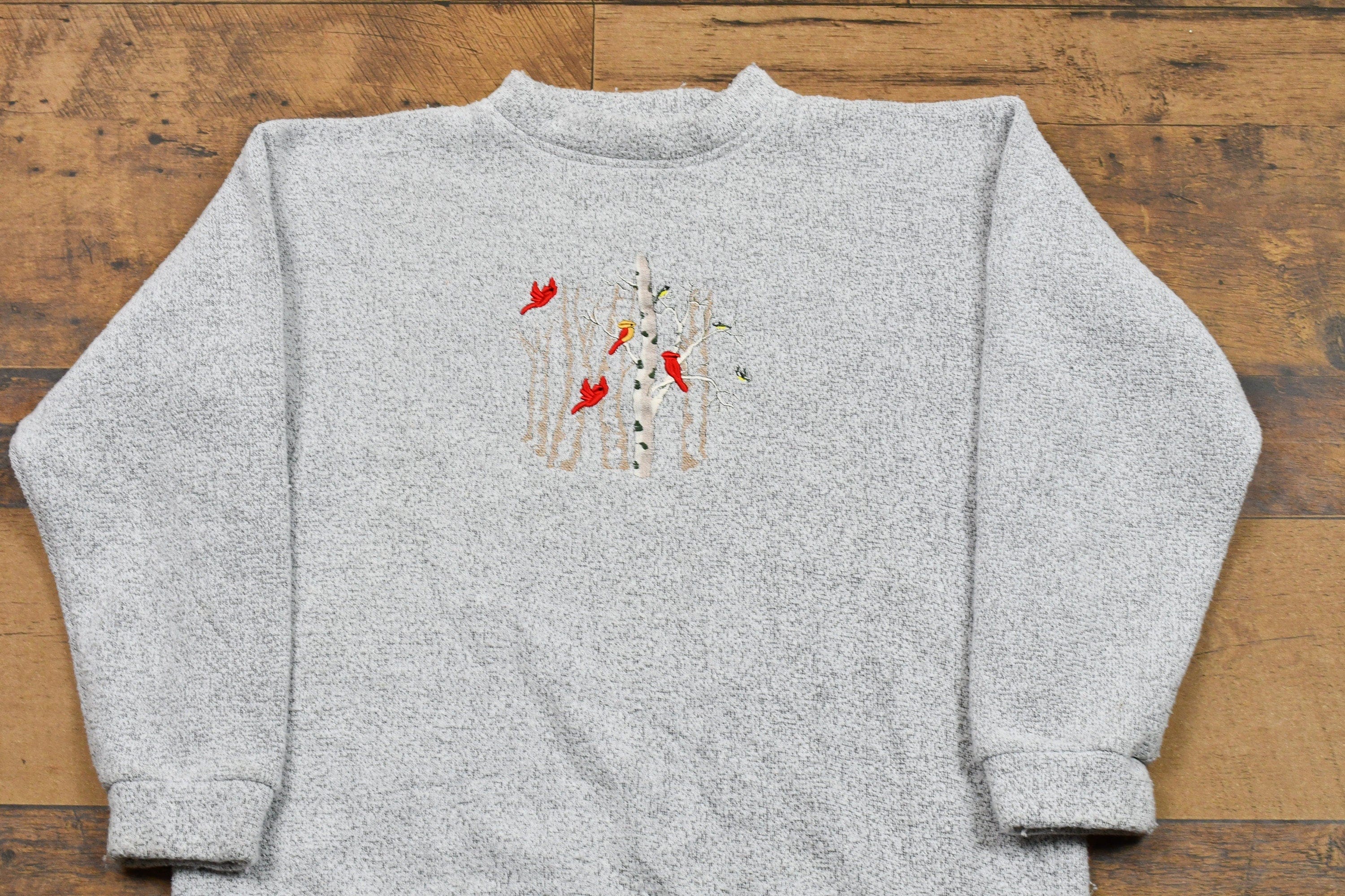 Vintage 1990s Bird & Trees Embroidered Graphic Crewneck Women's Large - Image 3