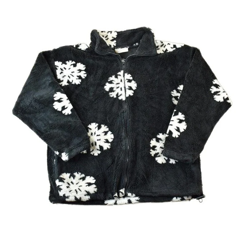 Vintage 1990s Black Mountain AOP Snowflake Fleece Outdoorsman Sweater Men's Large