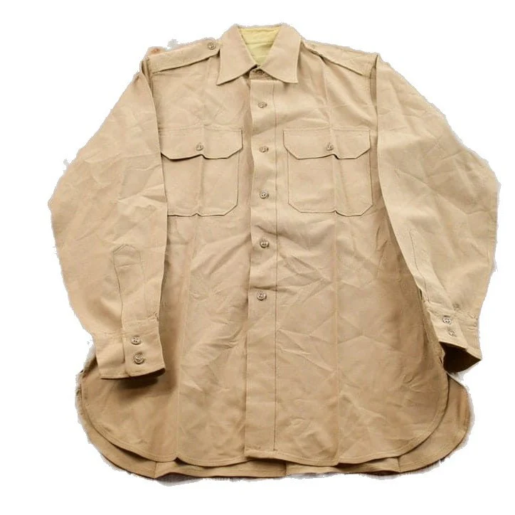 Vintage 1990s Blank Beige Button Up Shirt Men's Medium