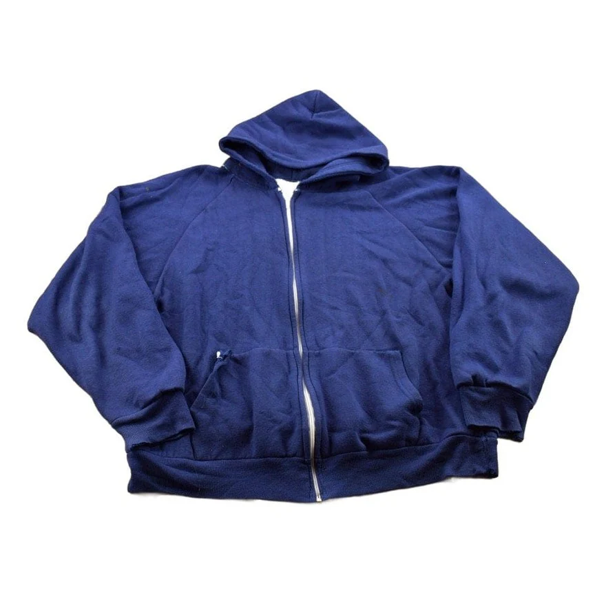 Vintage 1990s Blank Blue Thermal Lined Zip Up Hoodie Men's MMen's Medium