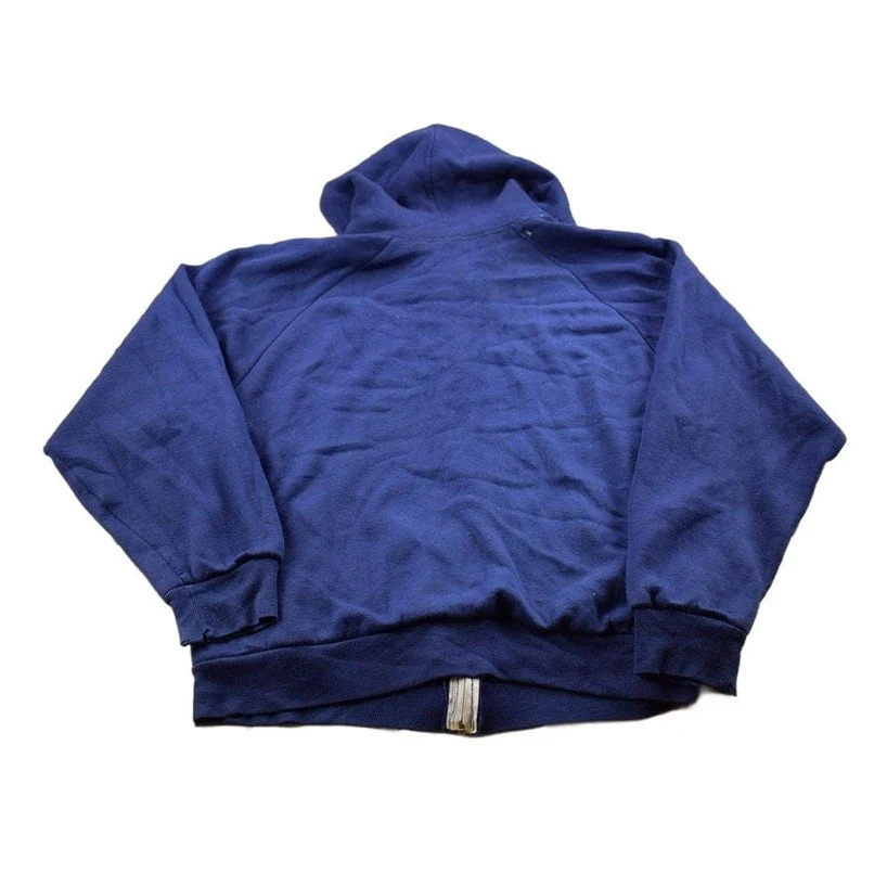 Vintage 1990s Blank Blue Thermal Lined Zip Up Hoodie Men's MMen's Medium - Image 2