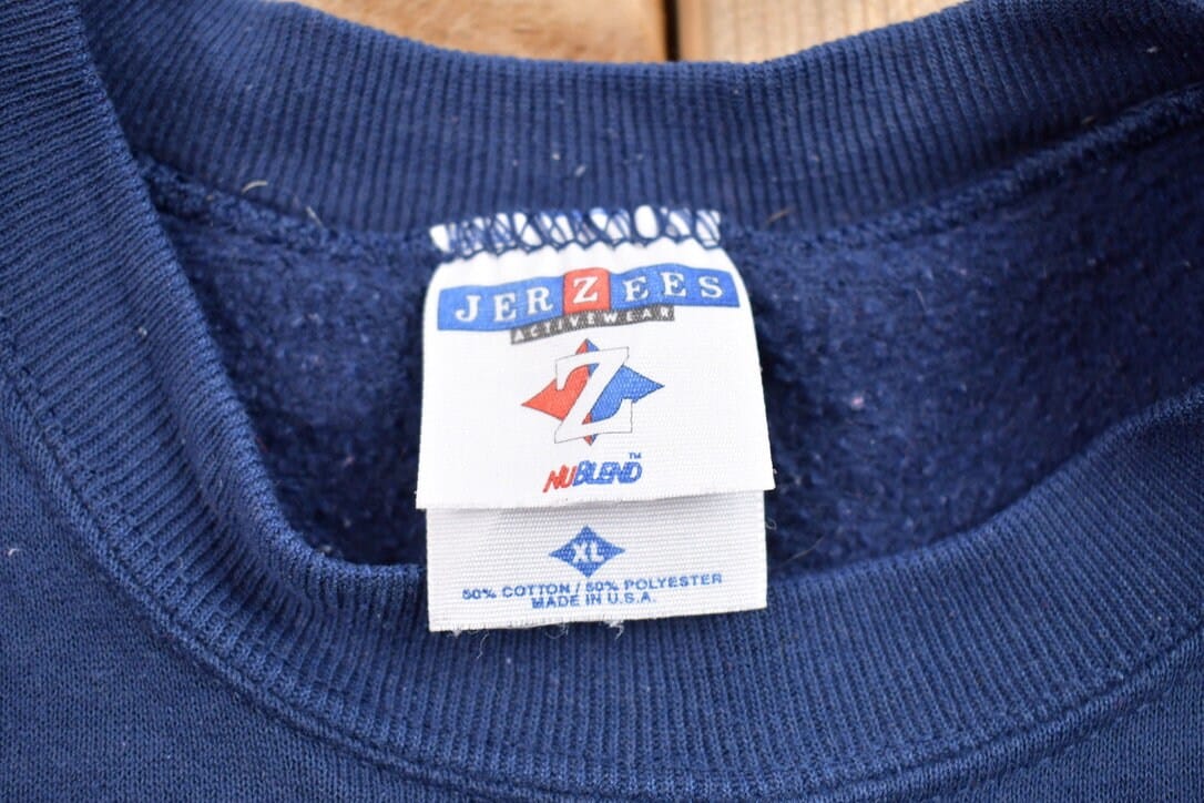 Vintage 1990s Blank Navy Blue Crewneck Sweatshirt - Image 3