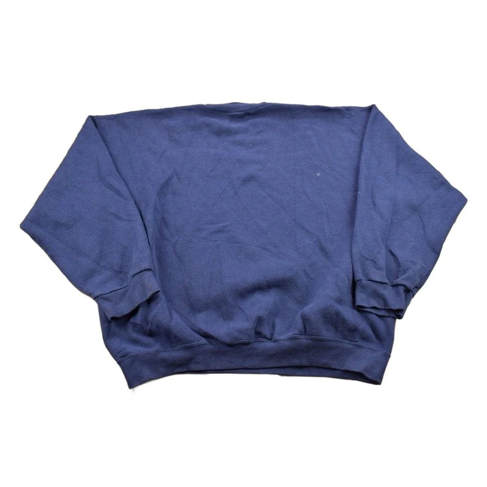 Vintage 1990s Blank Navy Blue Crewneck Sweatshirt Men's 2XL - Image 2