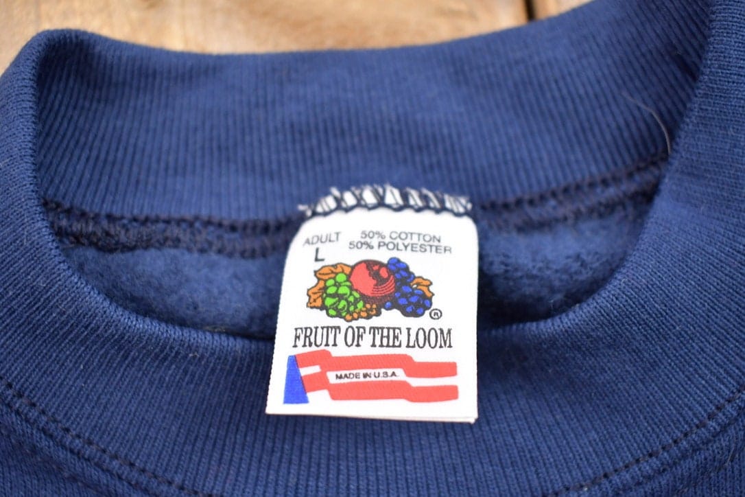 Vintage 1990s Blank Navy Blue Crewneck Sweatshirt Men's Large - Image 3