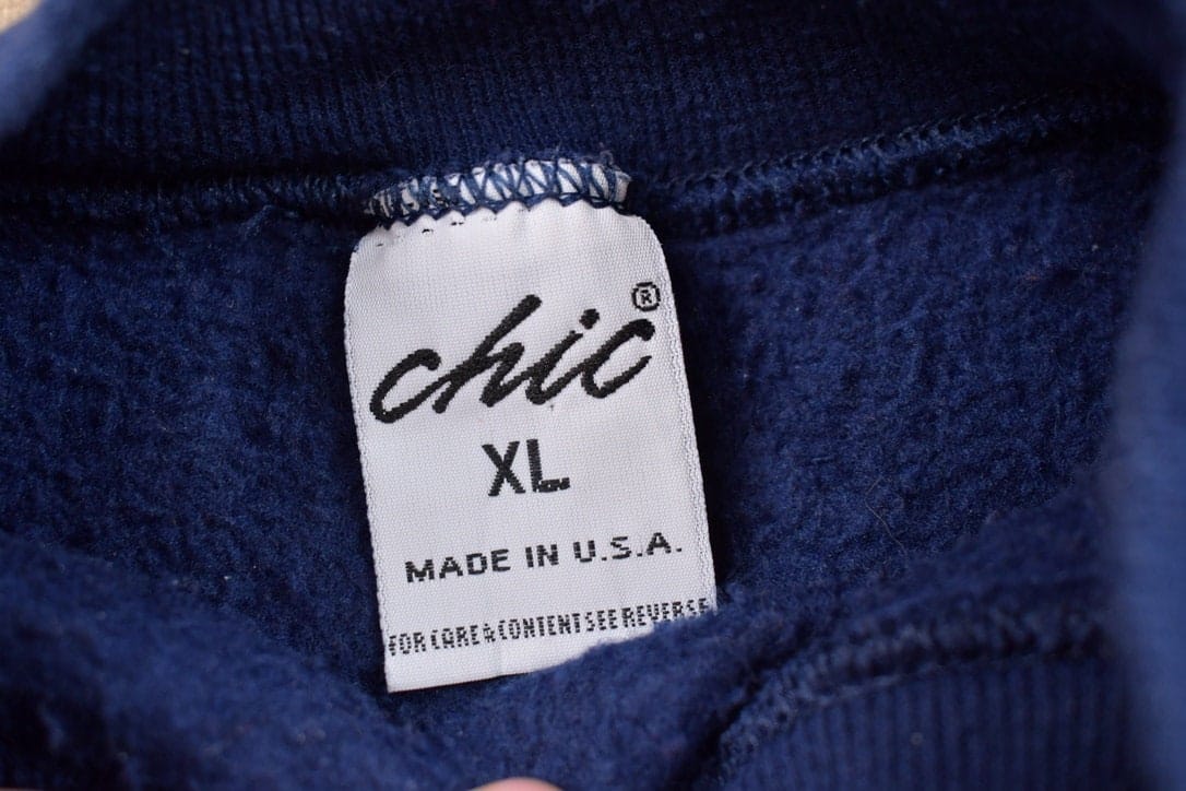Vintage 1990s Blank Navy Blue Crewneck Sweatshirt Men's Medium - Image 3