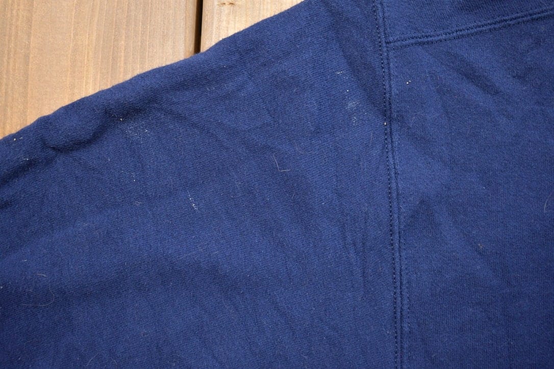 Vintage 1990s Blank Navy Blue Crewneck Sweatshirt Men's Medium - Image 4