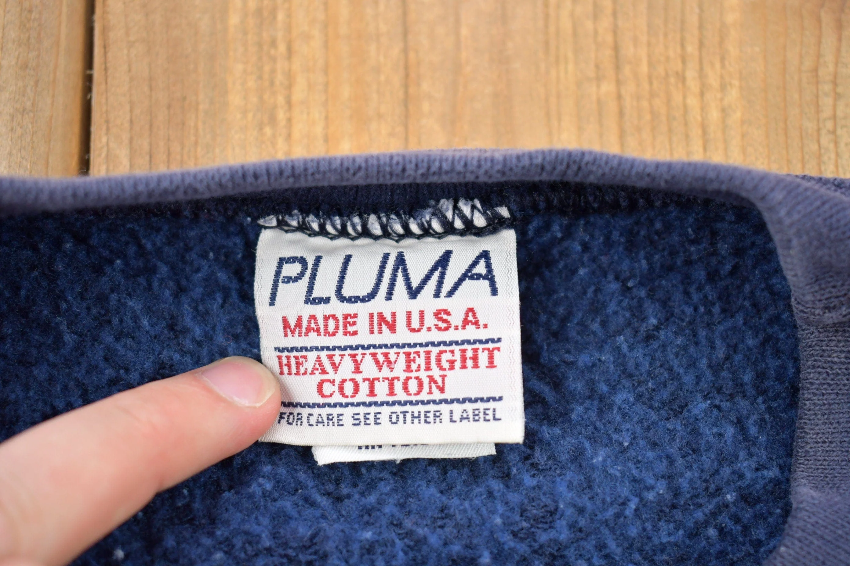 Vintage 1990s Blank Navy Blue Pluma Crewneck Sweatshirt Men's XL - Image 8