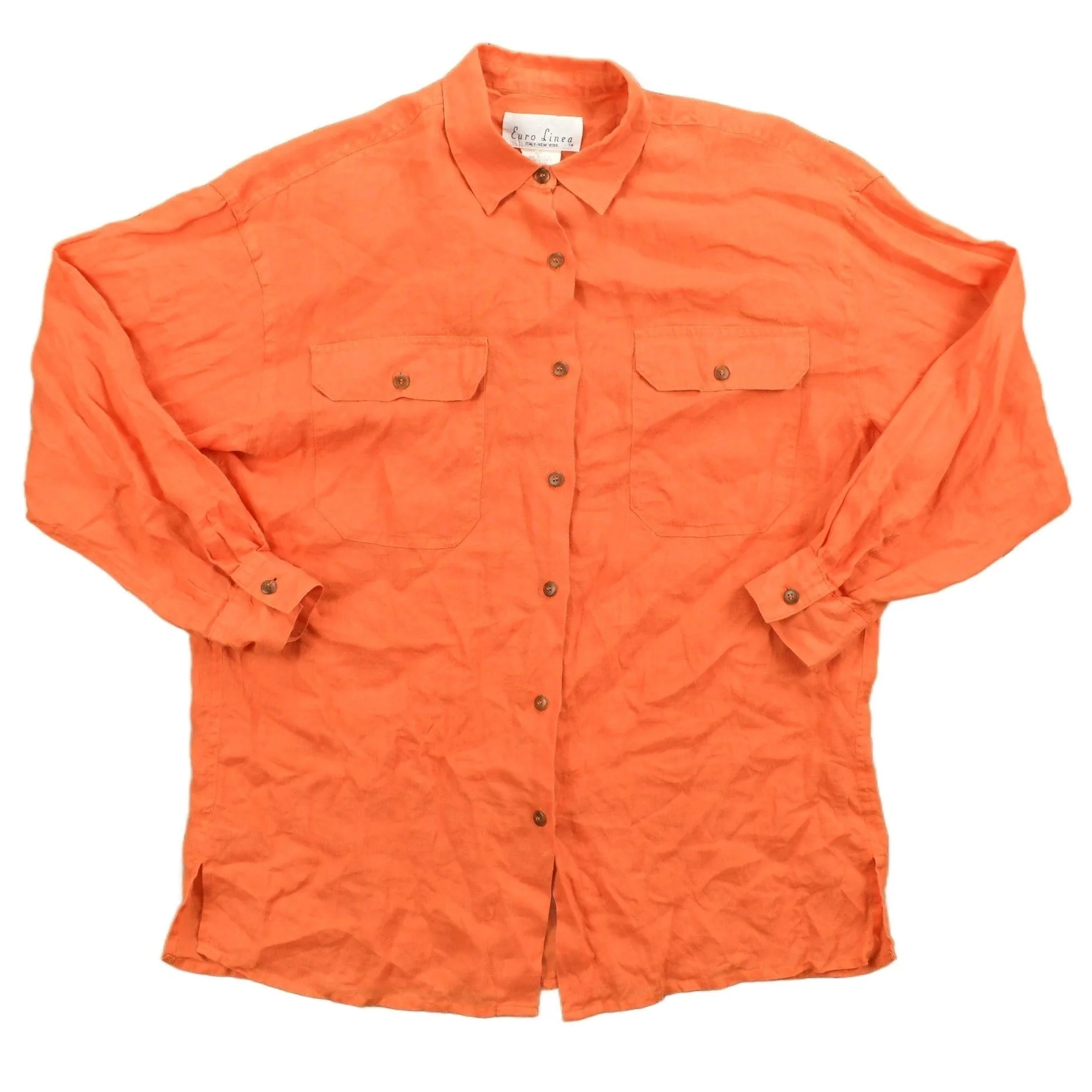Vintage 1990s Blank Orange Button Up Shirt Women's Large