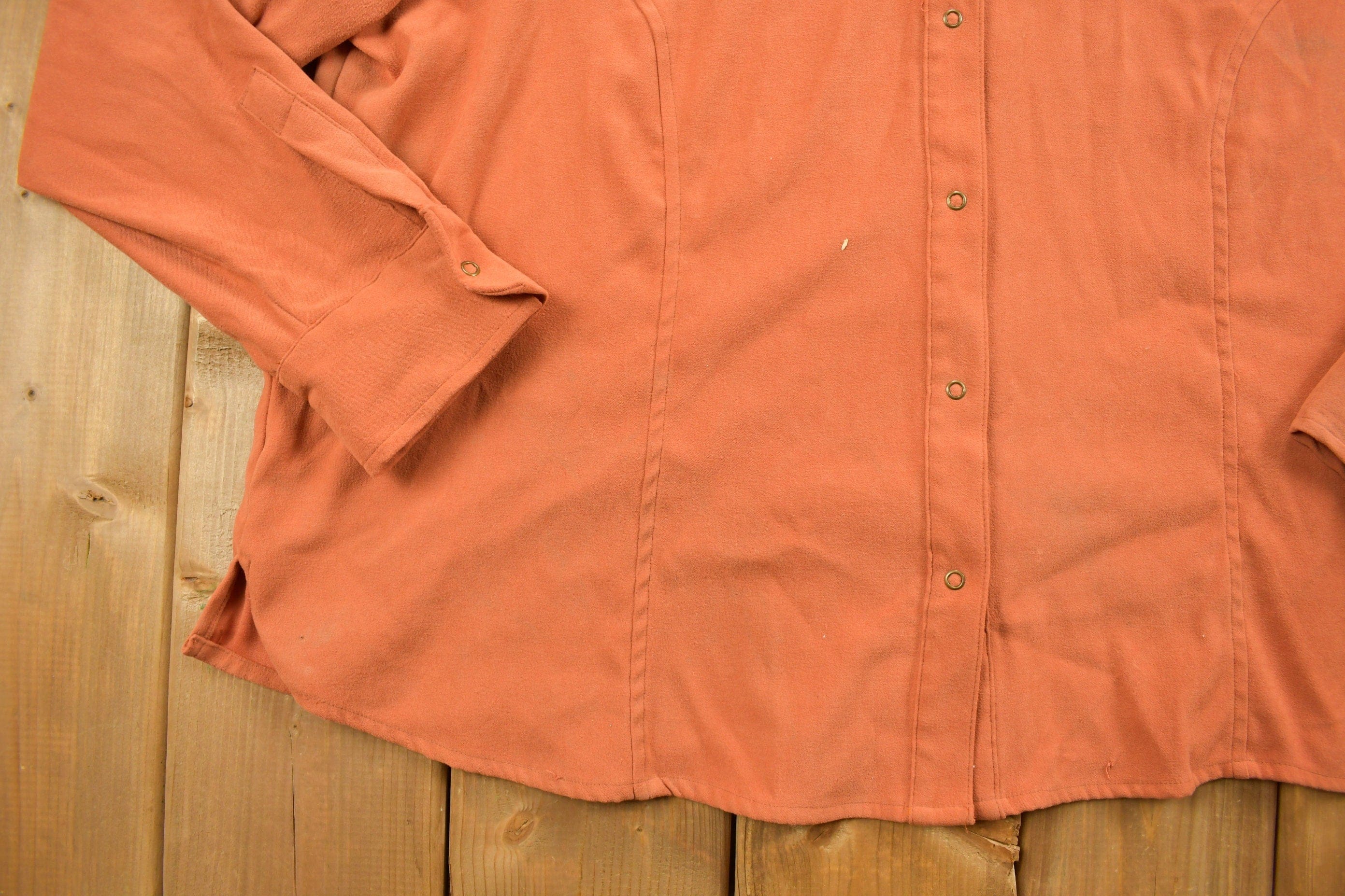 Vintage 1990s Blank Orange Button Up Shirt Men's Large - Image 4