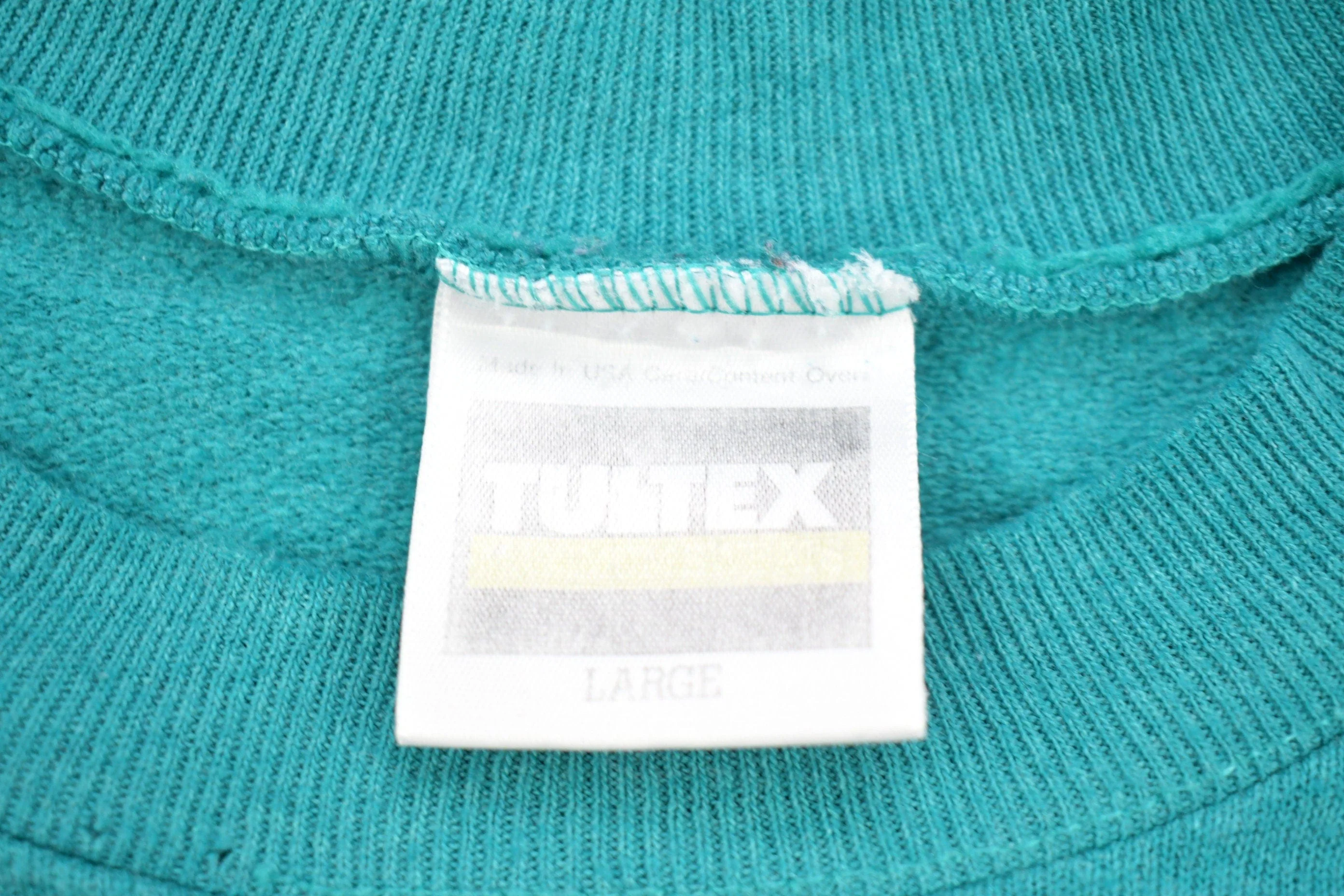 Vintage 1990s Blank Tultex Turquoise Crewneck Sweatshirt Men's Large - Image 3