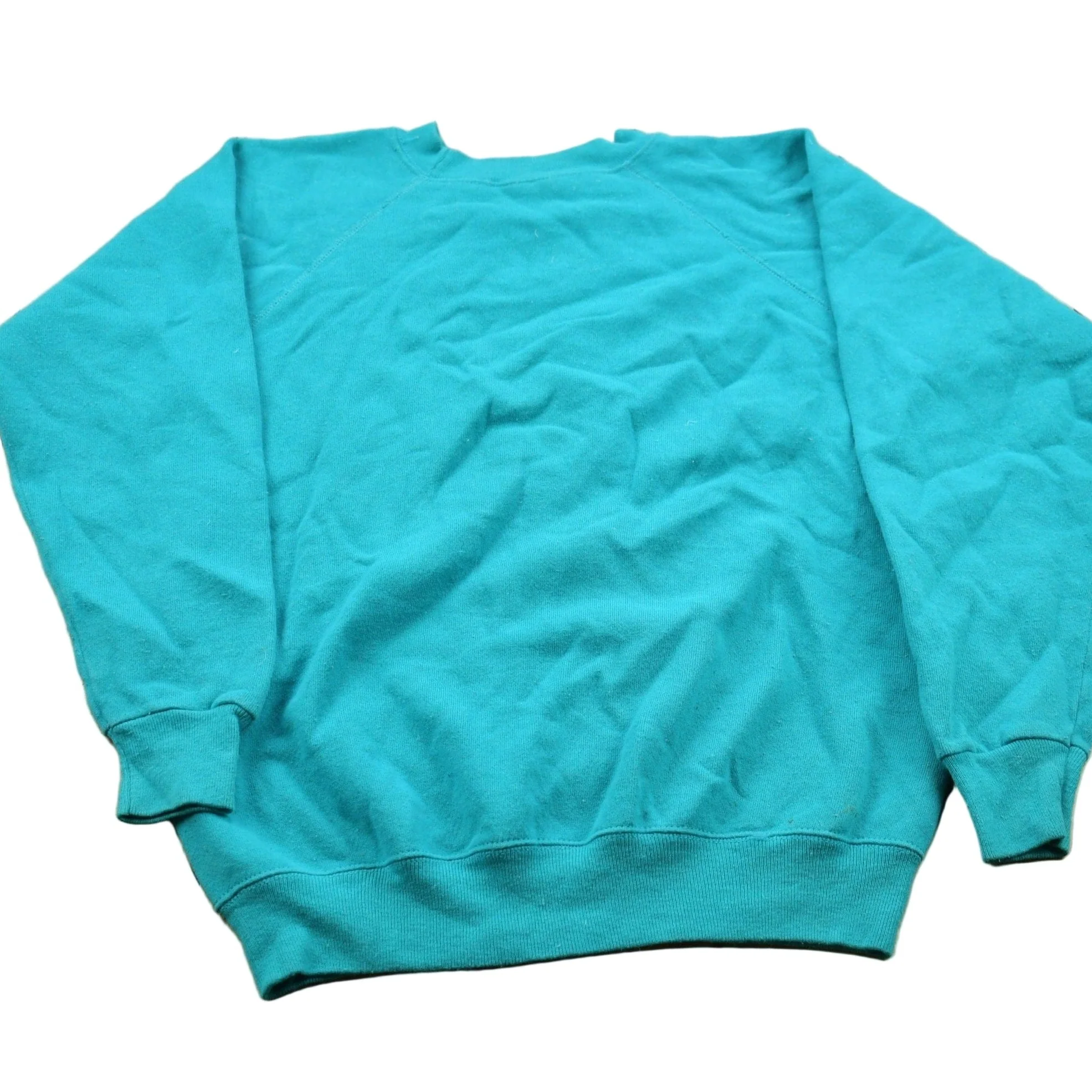 Vintage 1990s Blank Turquoise Crewneck Sweatshirt Men's Small - Image 2
