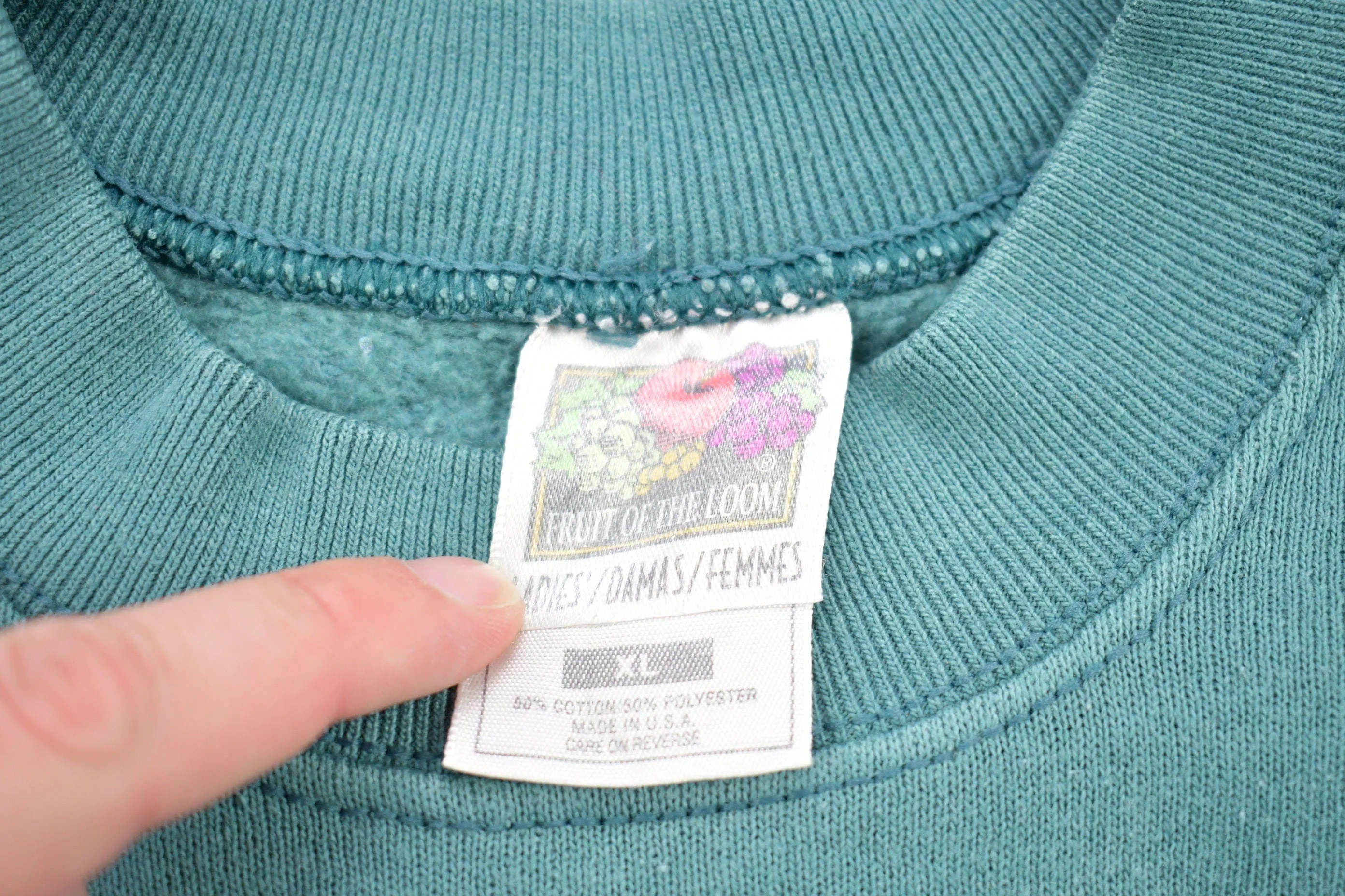 Vintage 1990s Blank Turquoise Crewneck Sweatshirt Men's Medium - Image 4