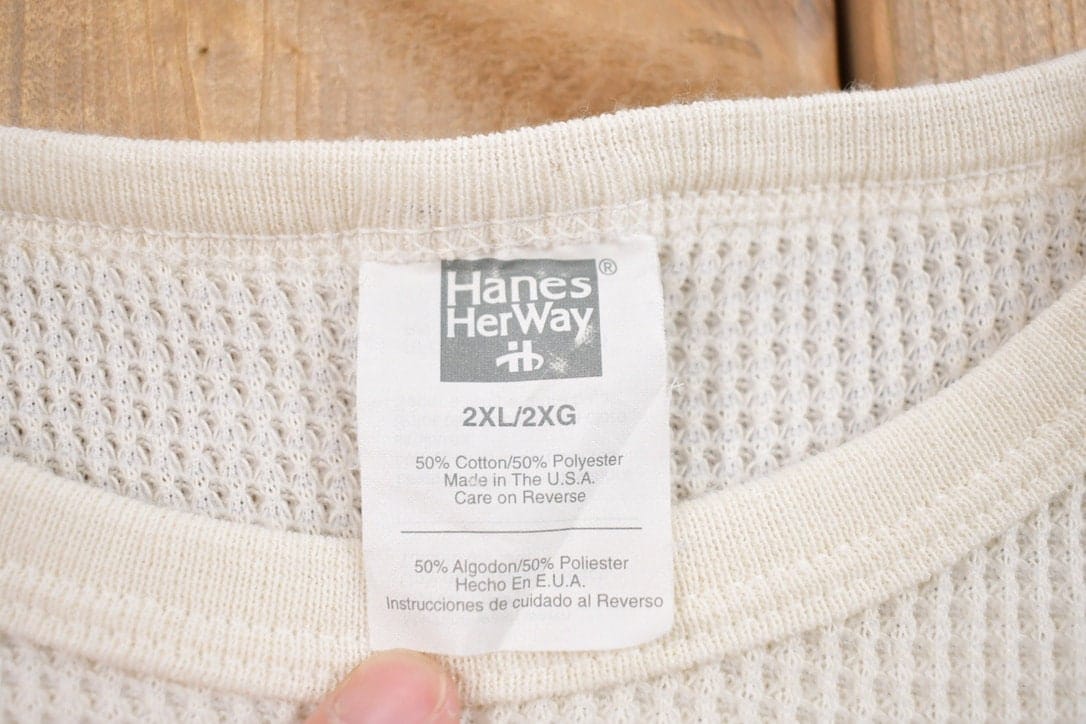 Vintage 1990s Blank White Thermal Crewneck Sweatshirt Men's 2XS - Image 3