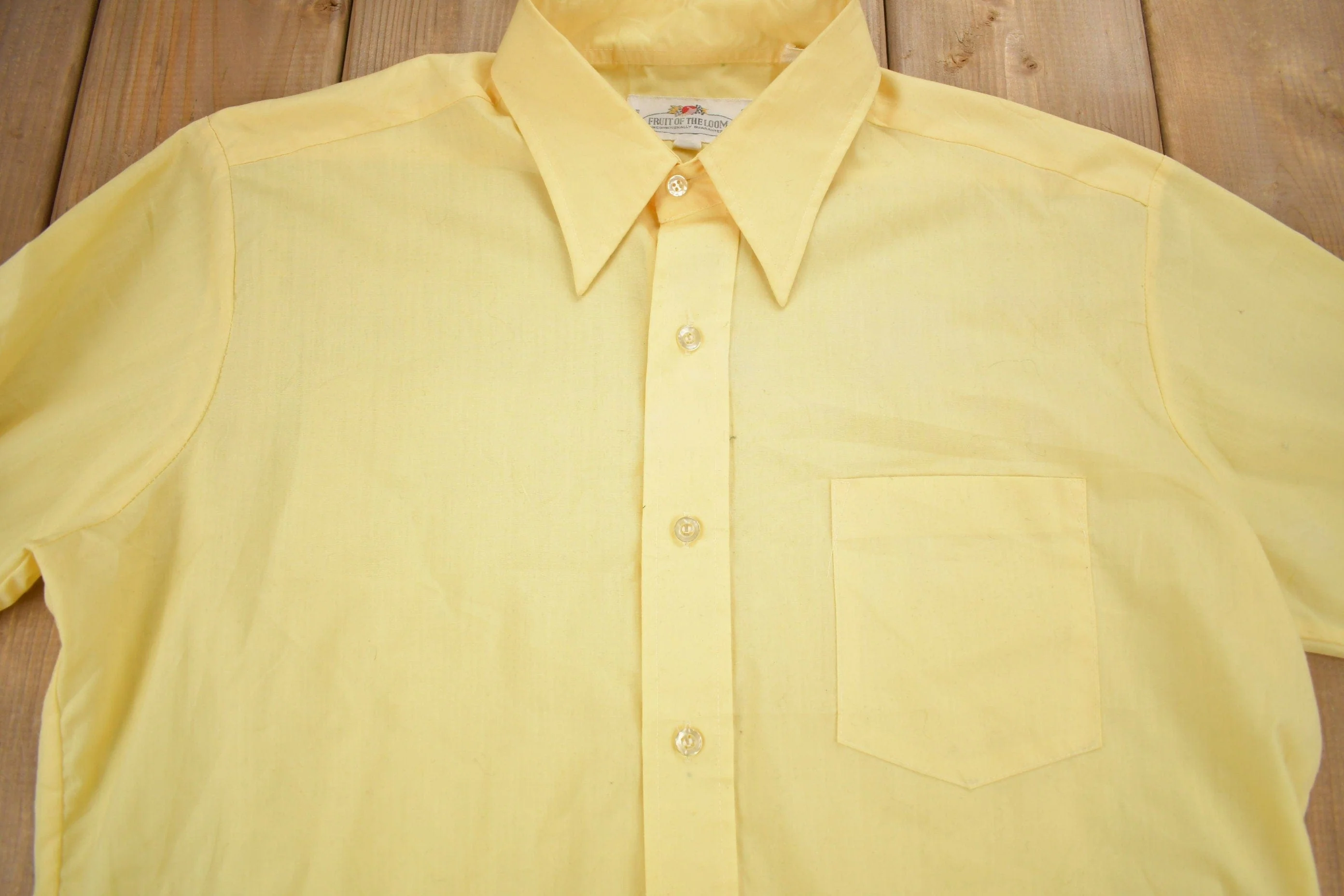 Vintage 1990s Blank Yellow Fruit Of The Loom Button Up Shirt Men's L - Image 3
