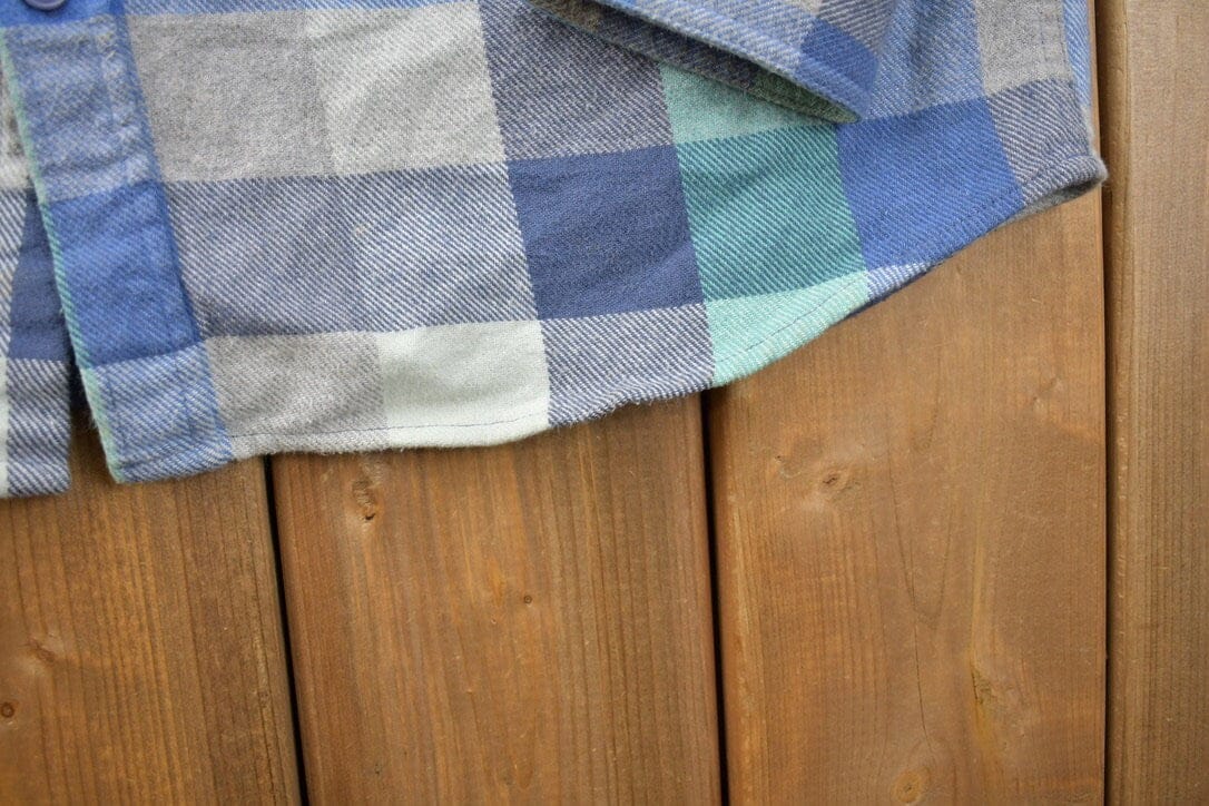 Vintage 1990s Blue Flannel Plaid Button Up Western Shirt Men's Large - Image 4