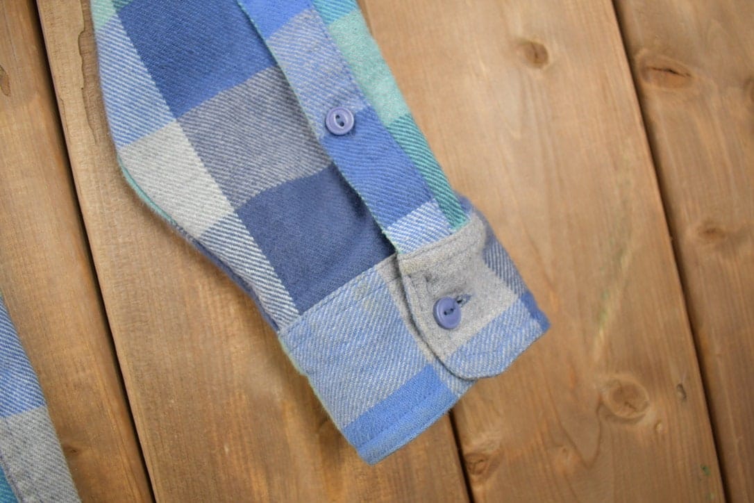 Vintage 1990s Blue Flannel Plaid Button Up Western Shirt Men's Large - Image 6