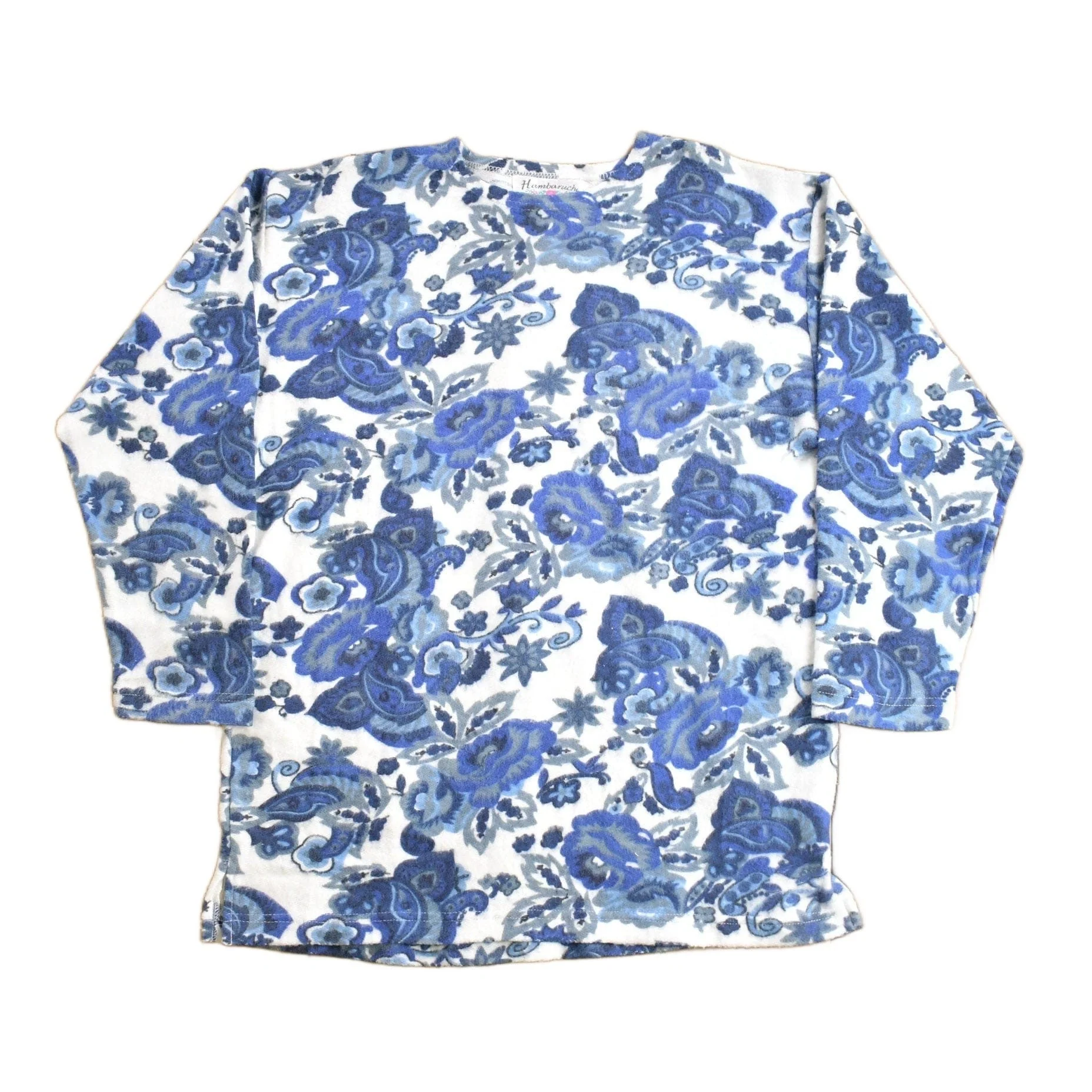 Vintage 1990s Blue Floral Fleece Sweatshirt Men's Medium